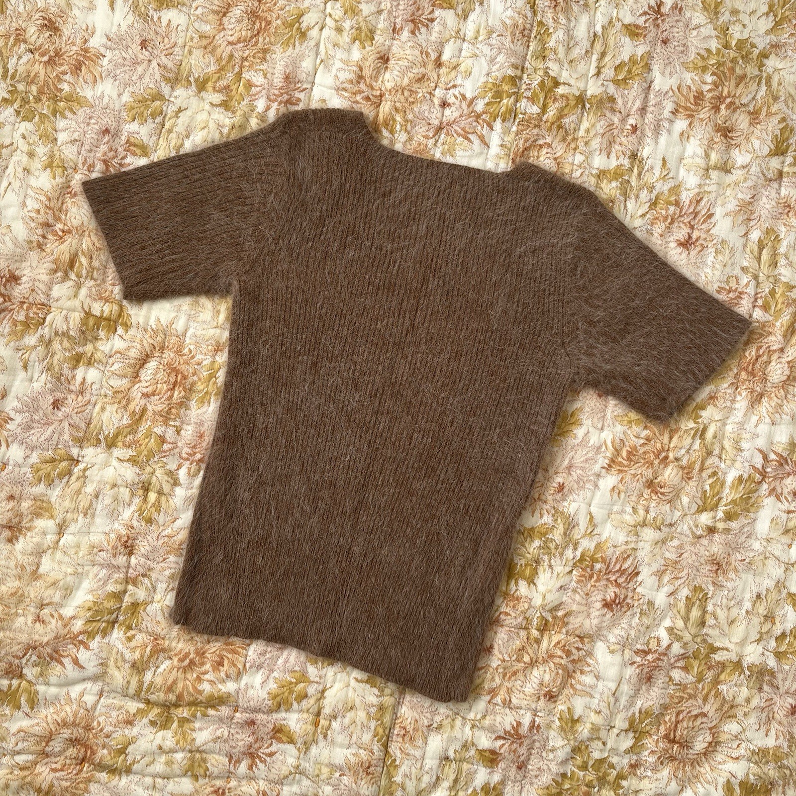 Vintage 1950s 1960s Brown Fuzzy Angora & Lambswool Knit Sweater Top Size S/M