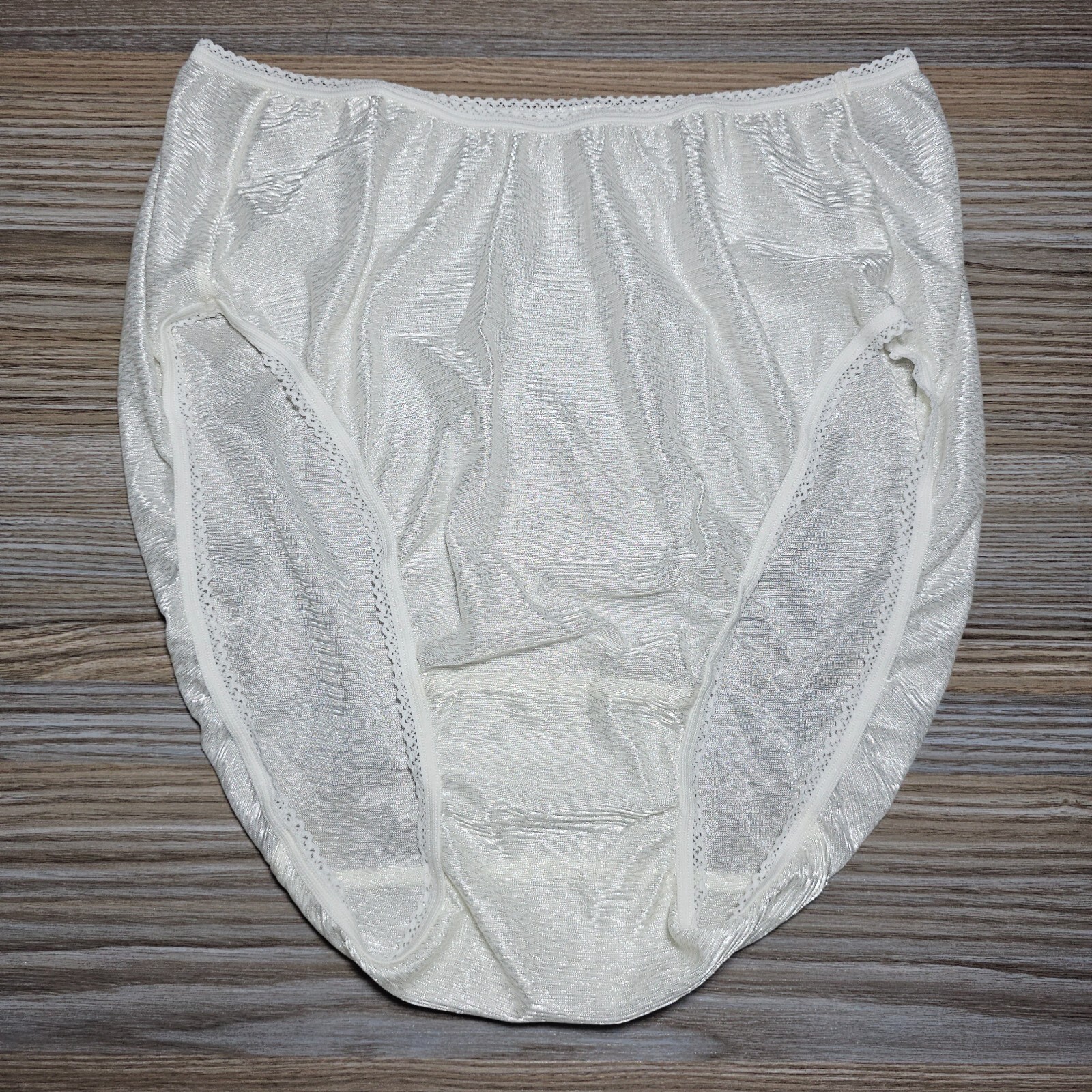 Vintage Slippery Panty 100% Nylon White Granny Silky Brief Size 7/L Hip 37-40″