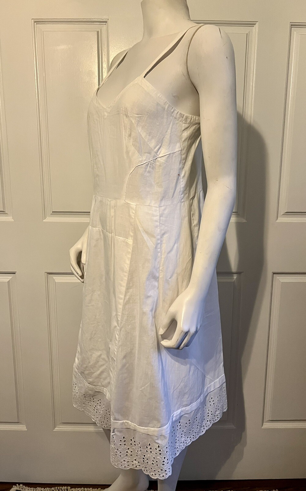 Vintage Antique Handmade White Cotton Slip Nightgown Undergarment Eyelet Hem M