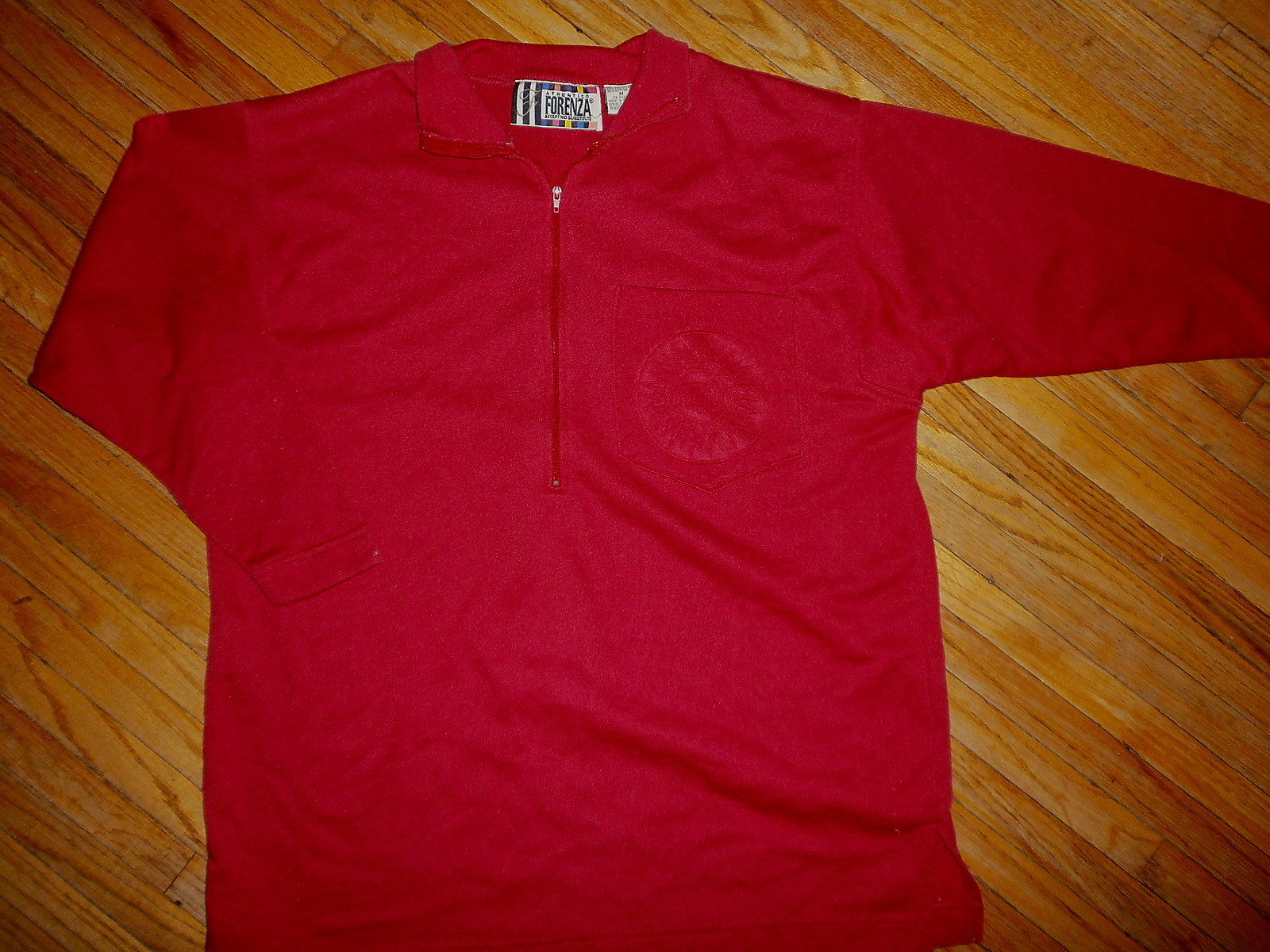 vtg 80s FORENZA SWEATSHIRT Red Pocket Textured Logo Half Zipper Neck Womens Med
