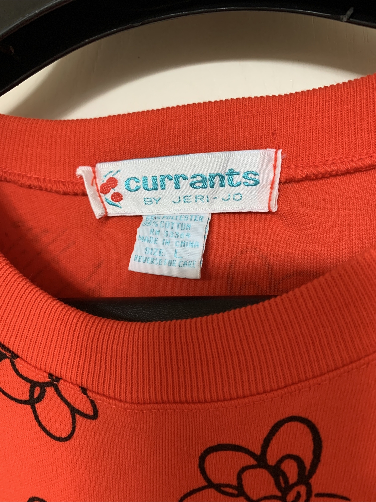 Currants By Jeri-Jo Vintage 1970’s Orange Black Flower Pocket Shirt Women’s Sz L