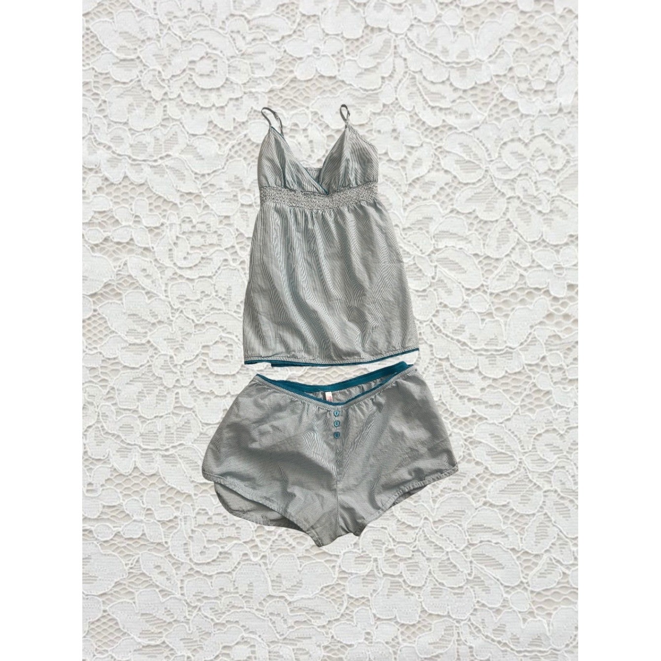 vintage y2k striped pj set with babydoll tank and heart button shorts
