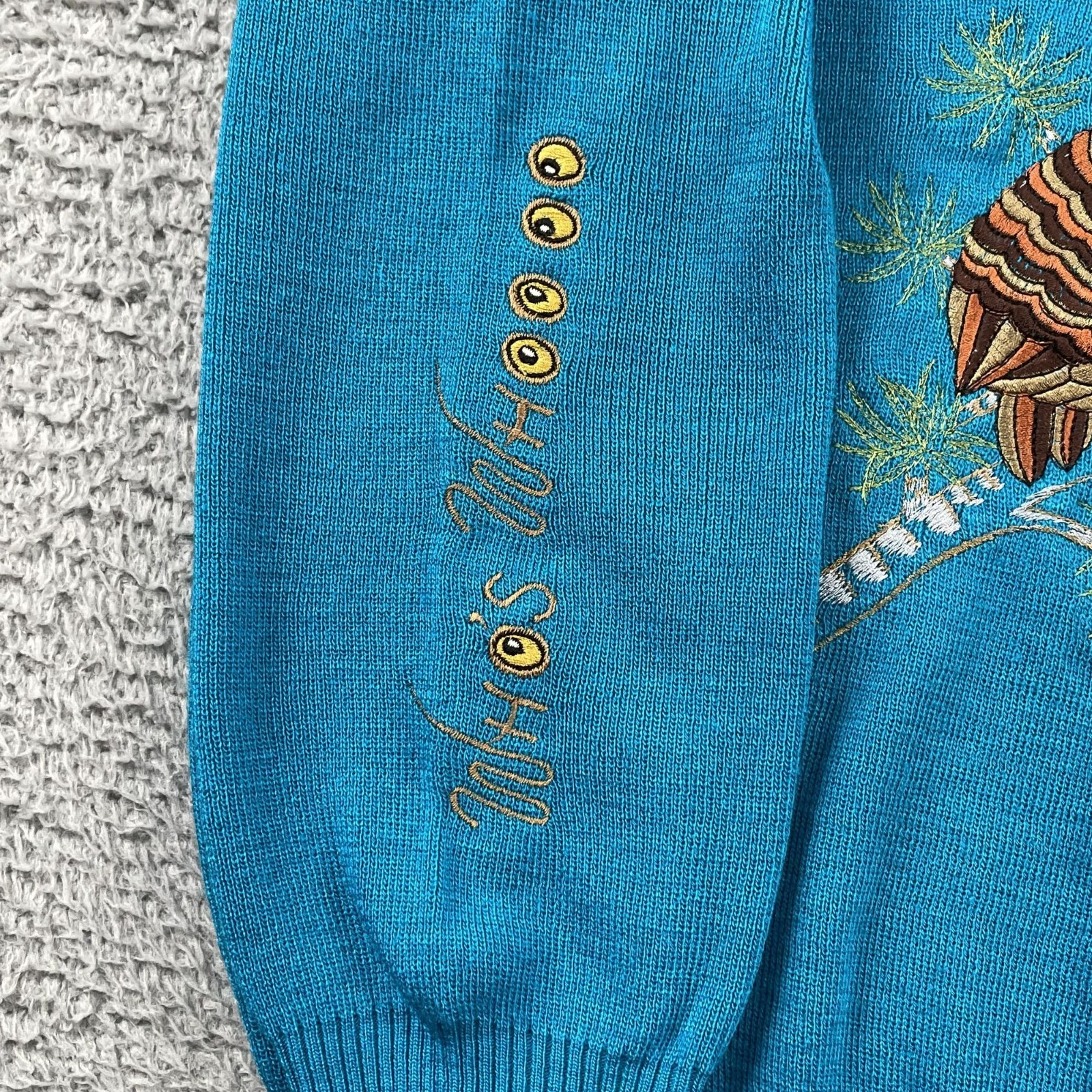 VTG 70s Cyn Les Owls Sweater Womens Large Whos Whoooo VNeck
