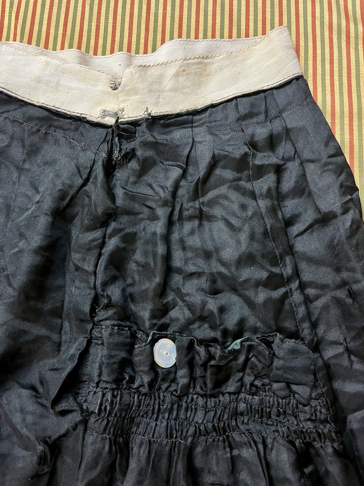 Antique Edwardian Silk Skirt Black High Waist Snap Closure As Is Fair