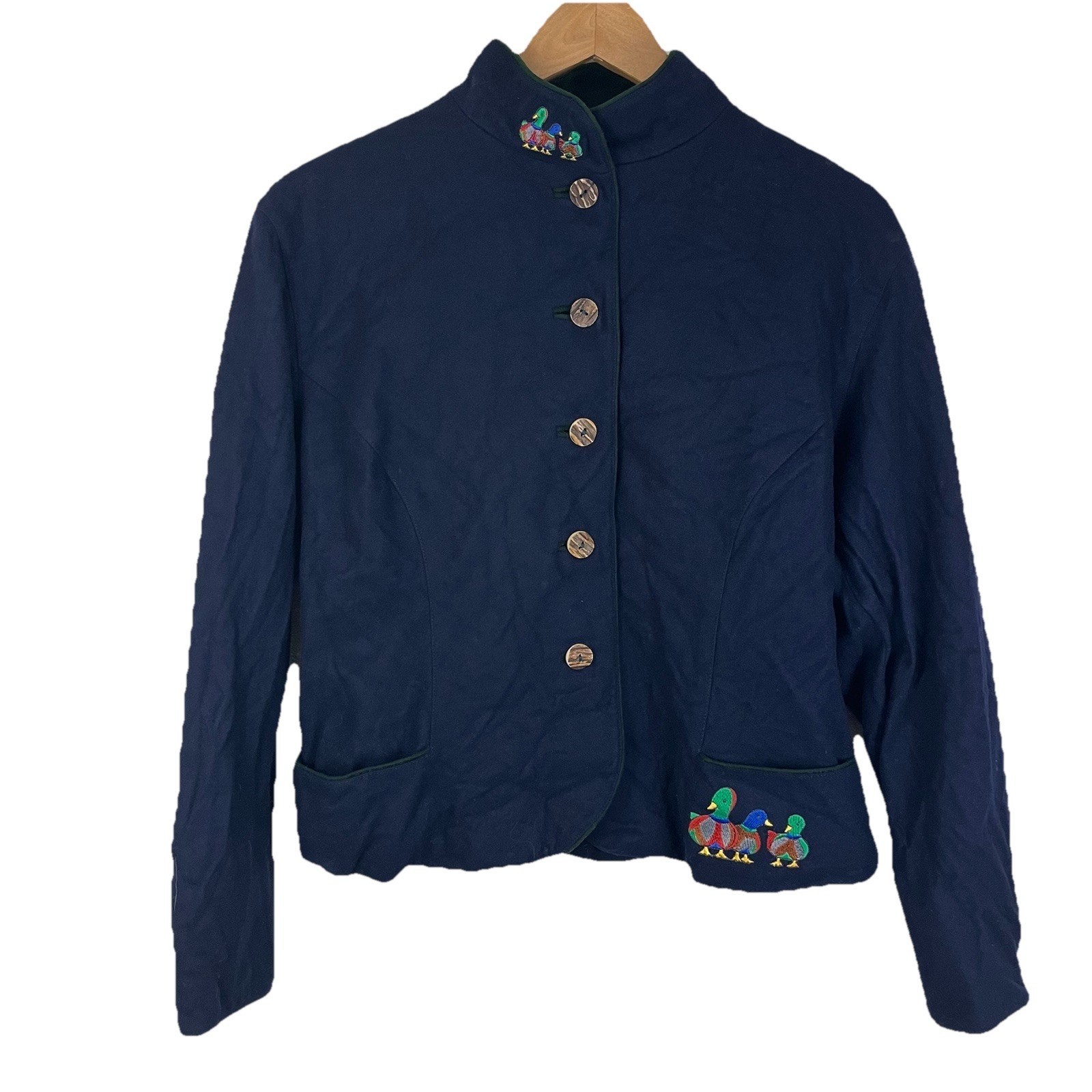 Admont Vintage Bavarian Trachten Janker Jacket Womens 42 Embroidered Ducks Folk