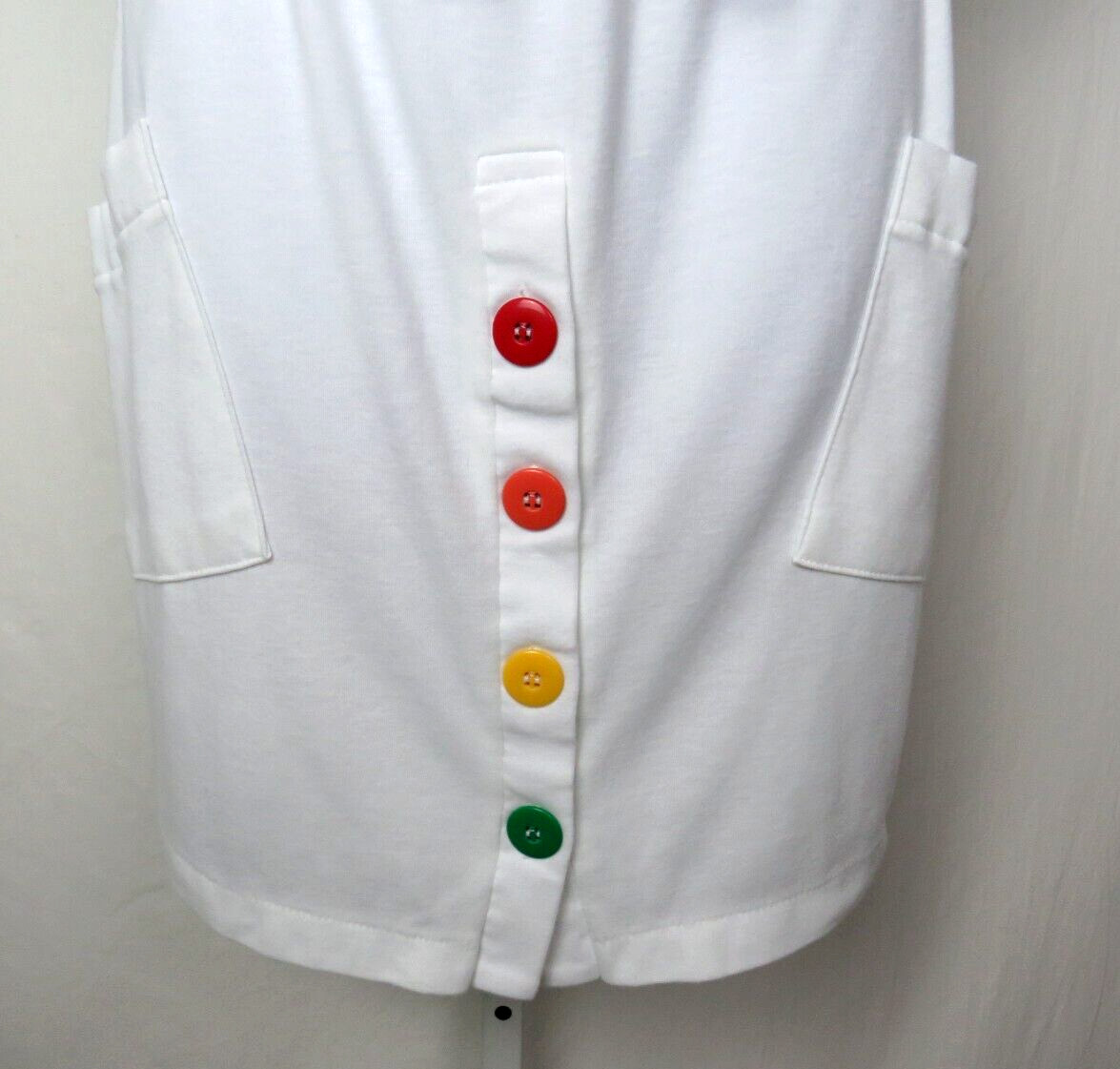 VTG HAWAIIAN FLAVOR BEACH DRESS WHITE ONE SIZE POLY COTTON DRAWSTRING BUTTONS