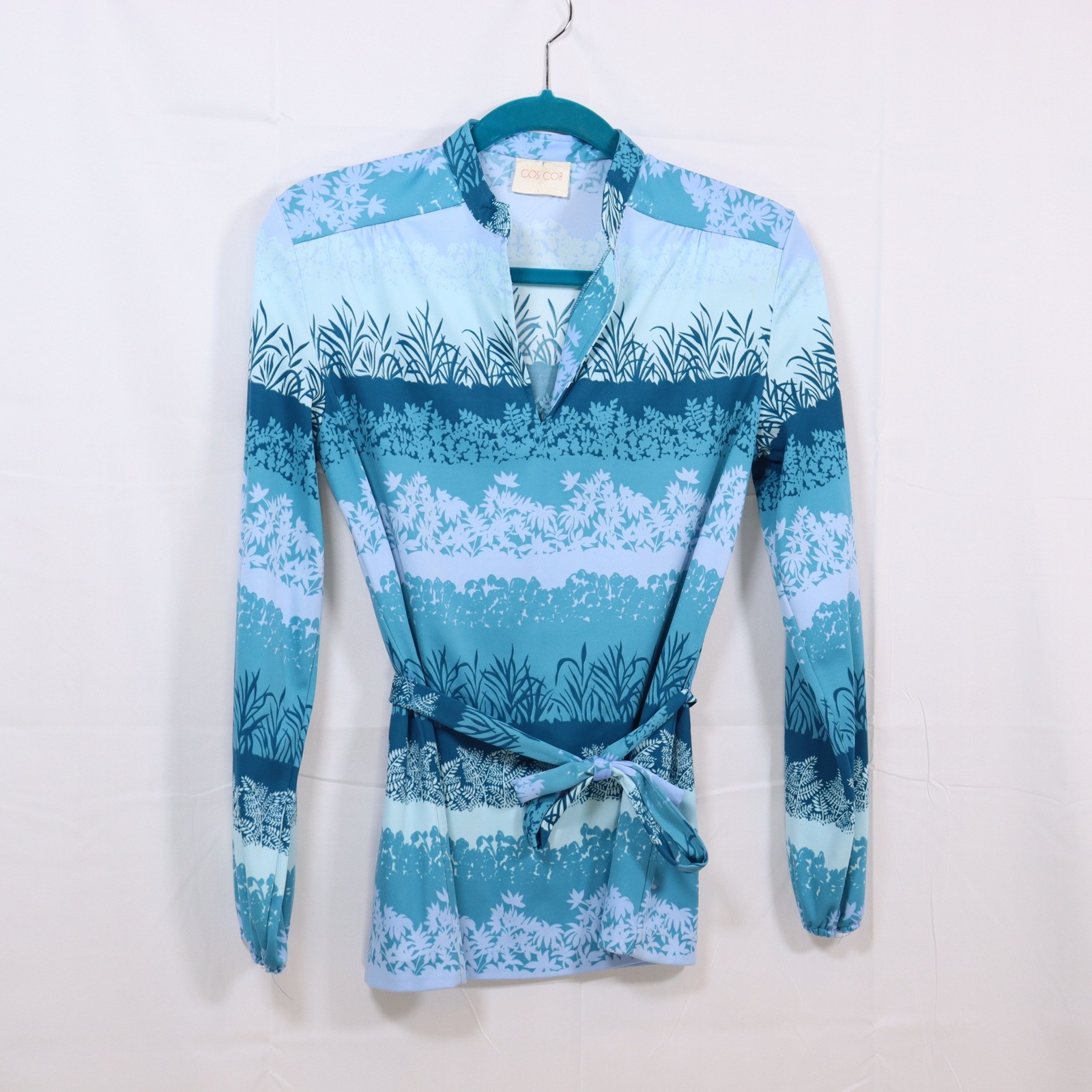 Cos Cob Blouse S Blue Womens Floral Tie Waist Vintage Tunic