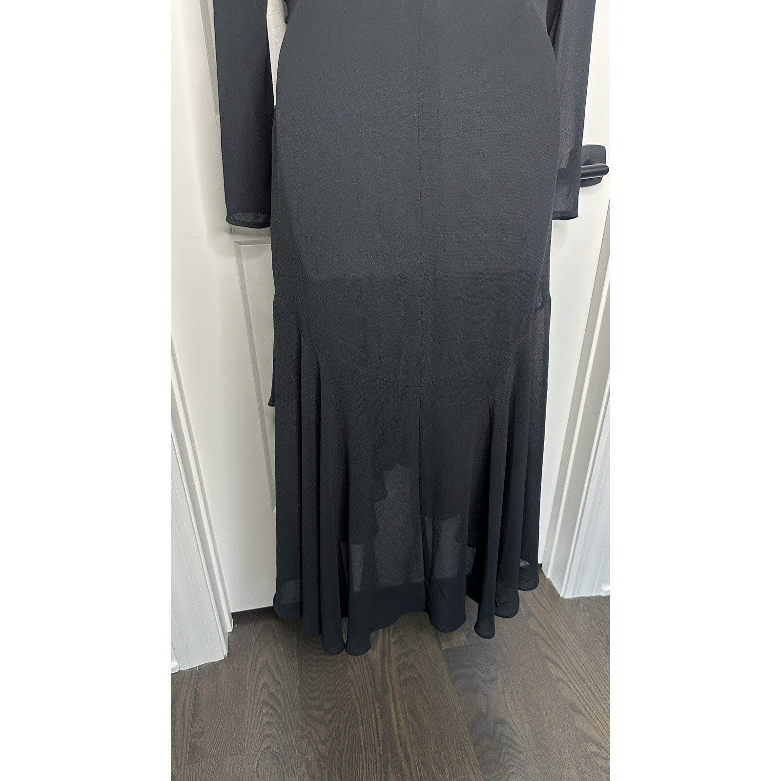 Vintage Casadei Black Chiffon Dress Beaded Shoulder RETRO GLAM SZ S