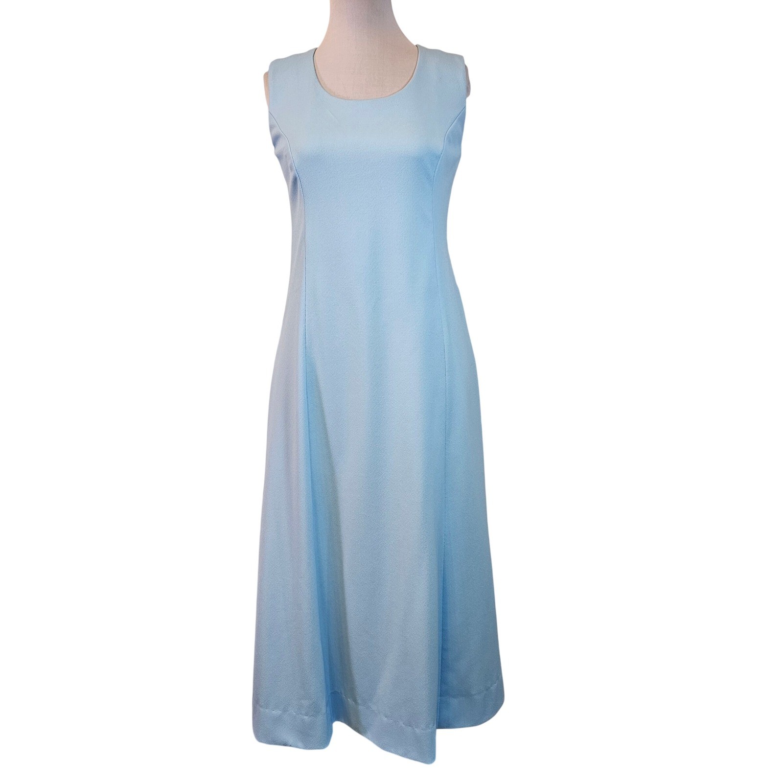 Vintage 1970s Emily Bundrick Blue Maxi Dress & Tie Jacket Set Mod Formal Size M