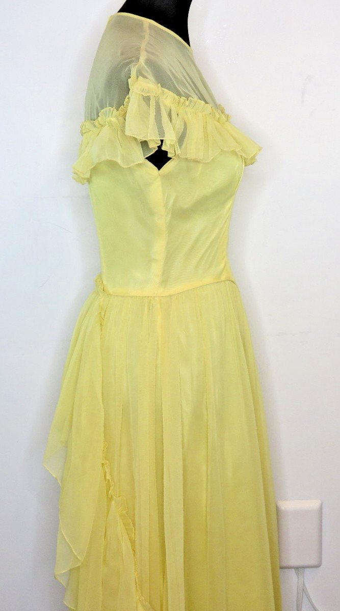 VINTAGE 1950’s FRED PERLBERG Dance Originals Yellow Dress S M Formal Gown EUC