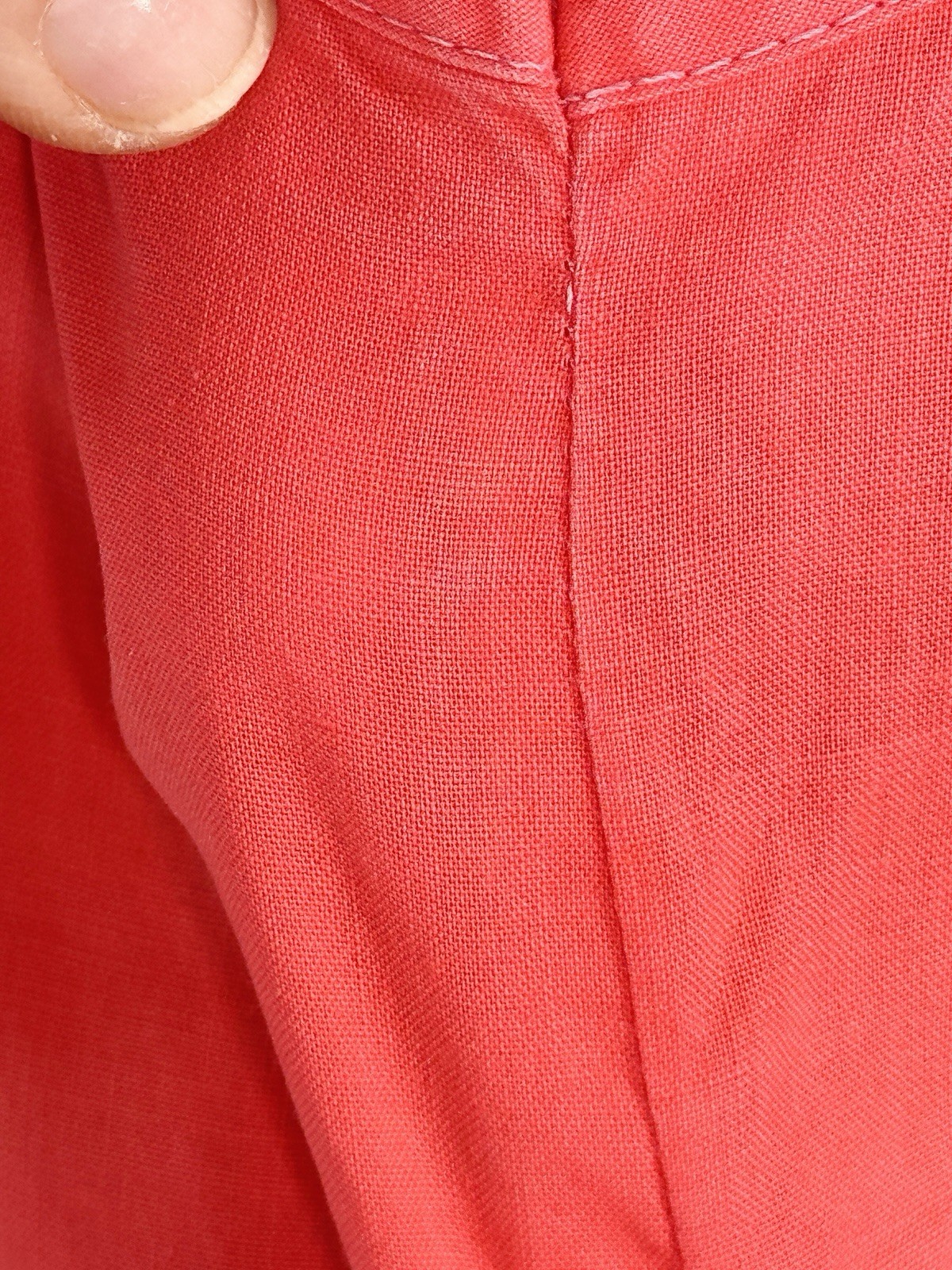 Vintage 50s Coral Fit & Flare Day Dress Embroidered Square Collar Pat Perkins