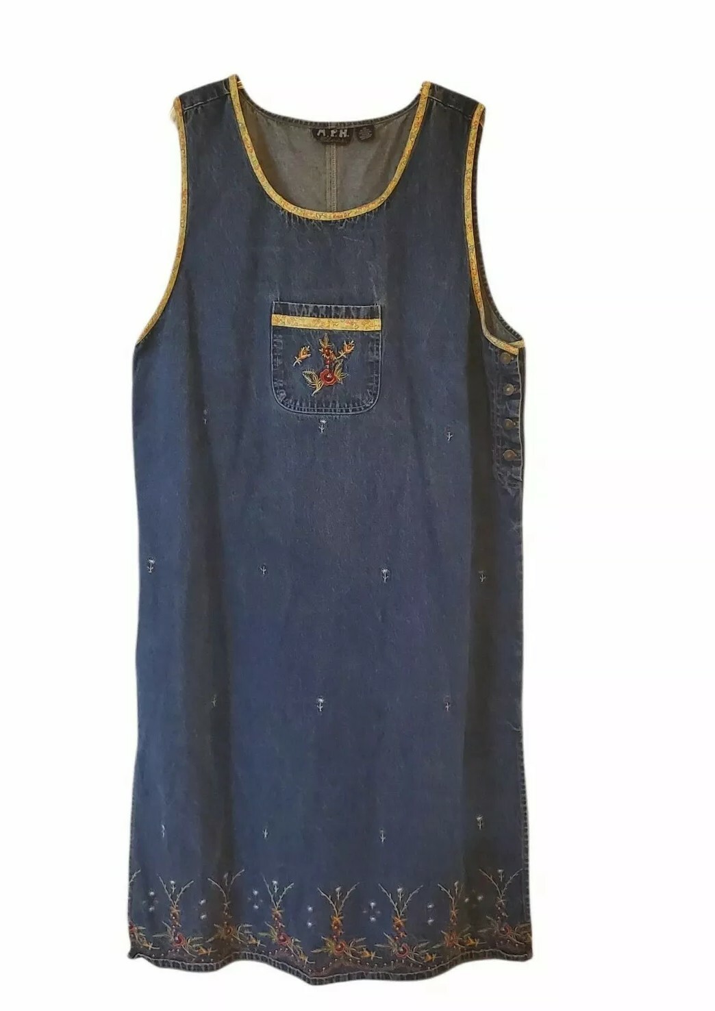 Vintage MPH Blues Maxi Sleeveless Denim dress Embroidered flowers 2X