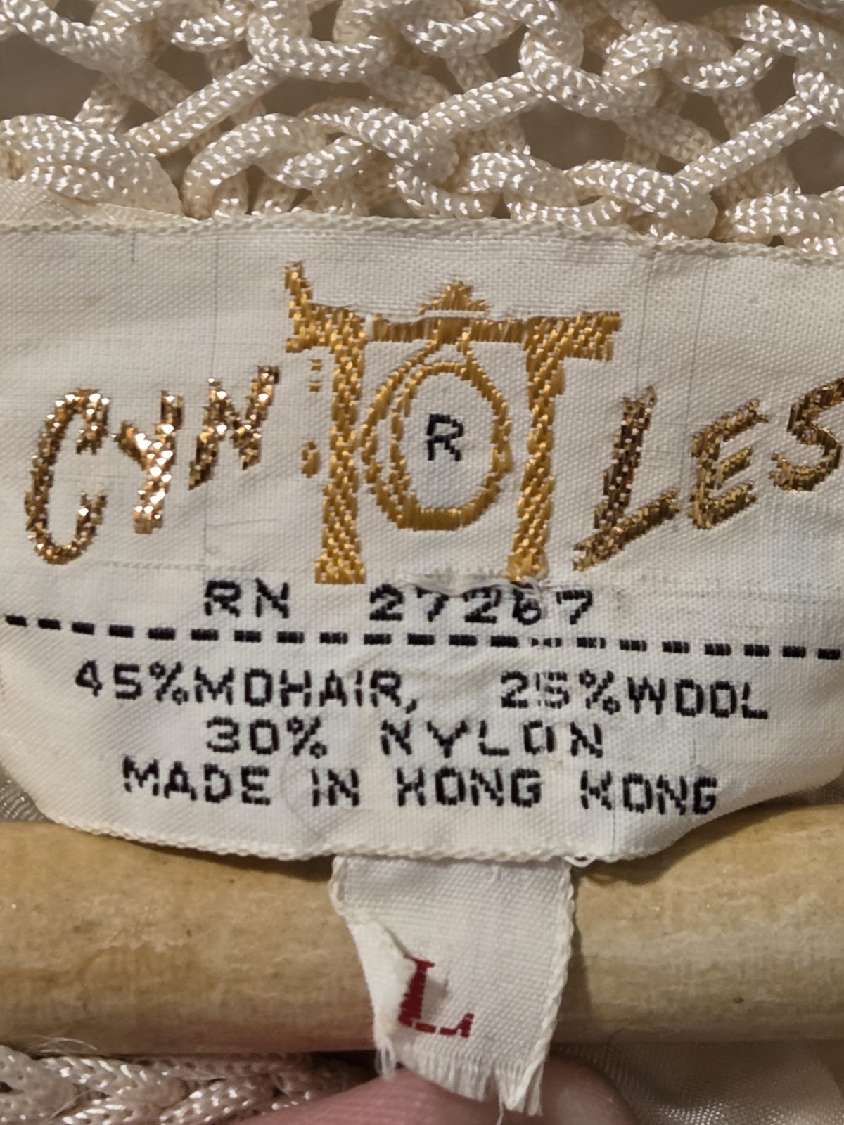 Beige Mohair Wool Cardigan Fully Lined by Cyn Les Hong Kong Vintage Size Large