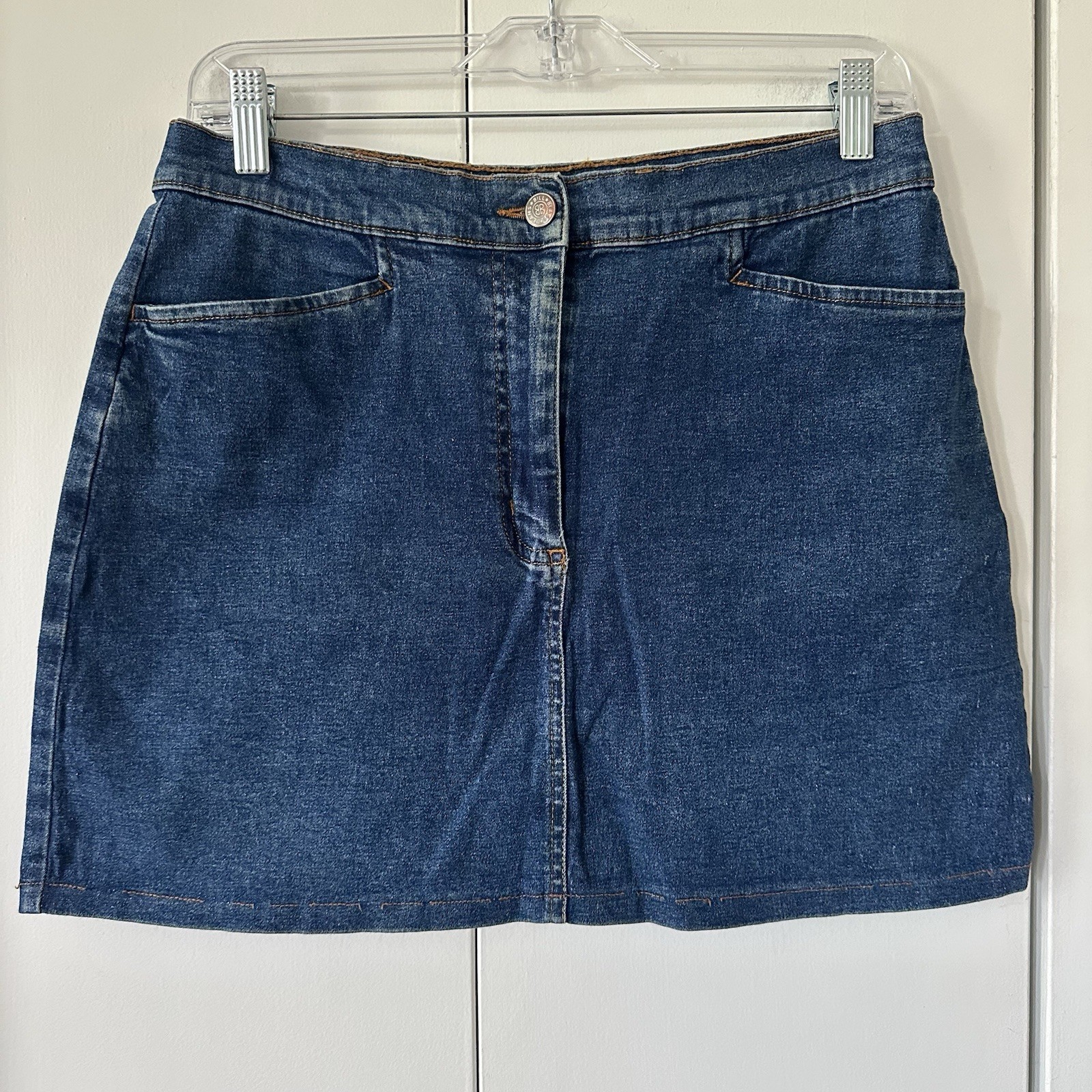 Vintage 90s/Y2K Cotton Denim Medium Dark Wash Micro Mini Skirt from Bill Blass M