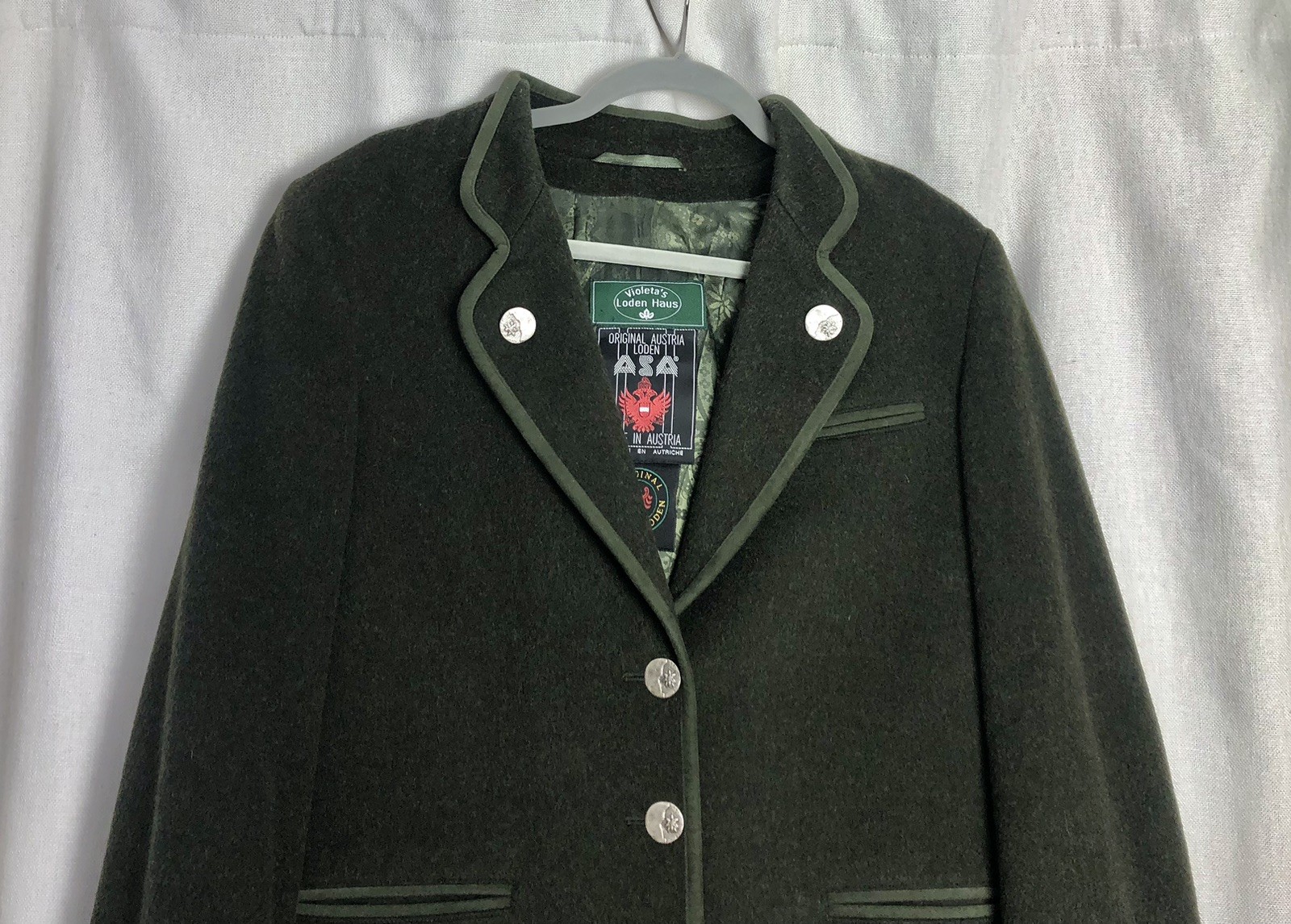 Vtg Austrian Loden Wool Jacket Green Tyrolean Tyrol Trachten Women US 2–4 EU 34