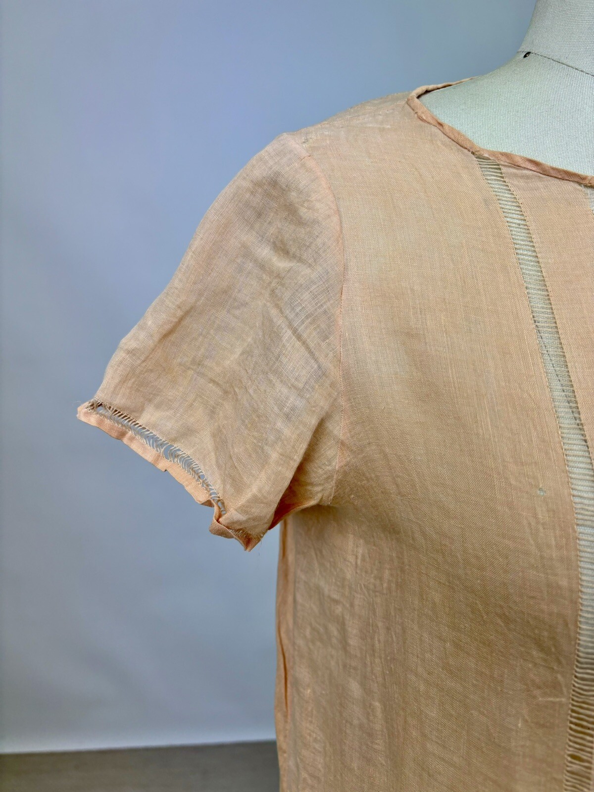 Antique 1910s 1920s Light Pink Cotton Drop Waist Shift Dress Short Sleeve AS IS