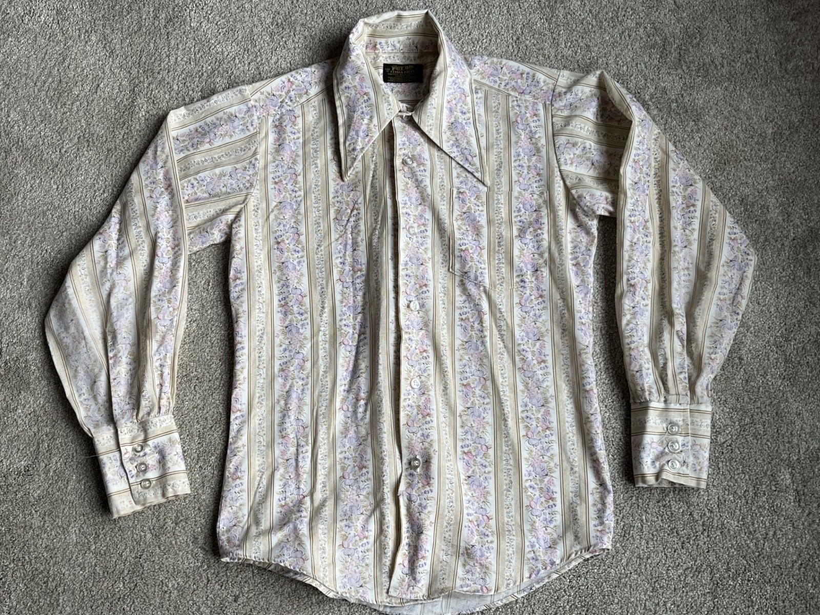 vintage The Put On Shop purple flower stripe long sleeve button up shirt, 14