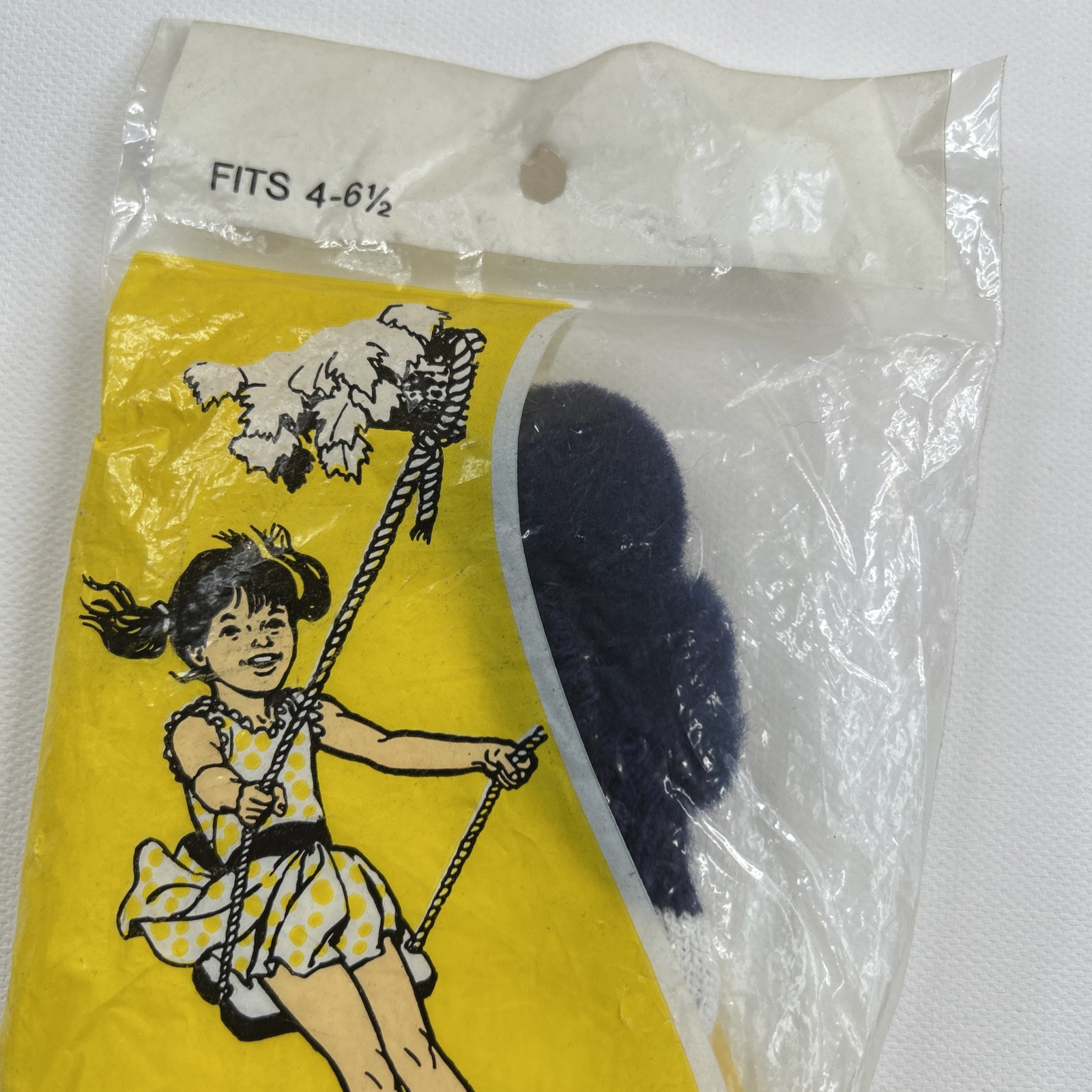 VTG Pom Pom Socks White Navy Size 4-6.5 Girls Orlon 70s NOS Low Cut Ankle USA