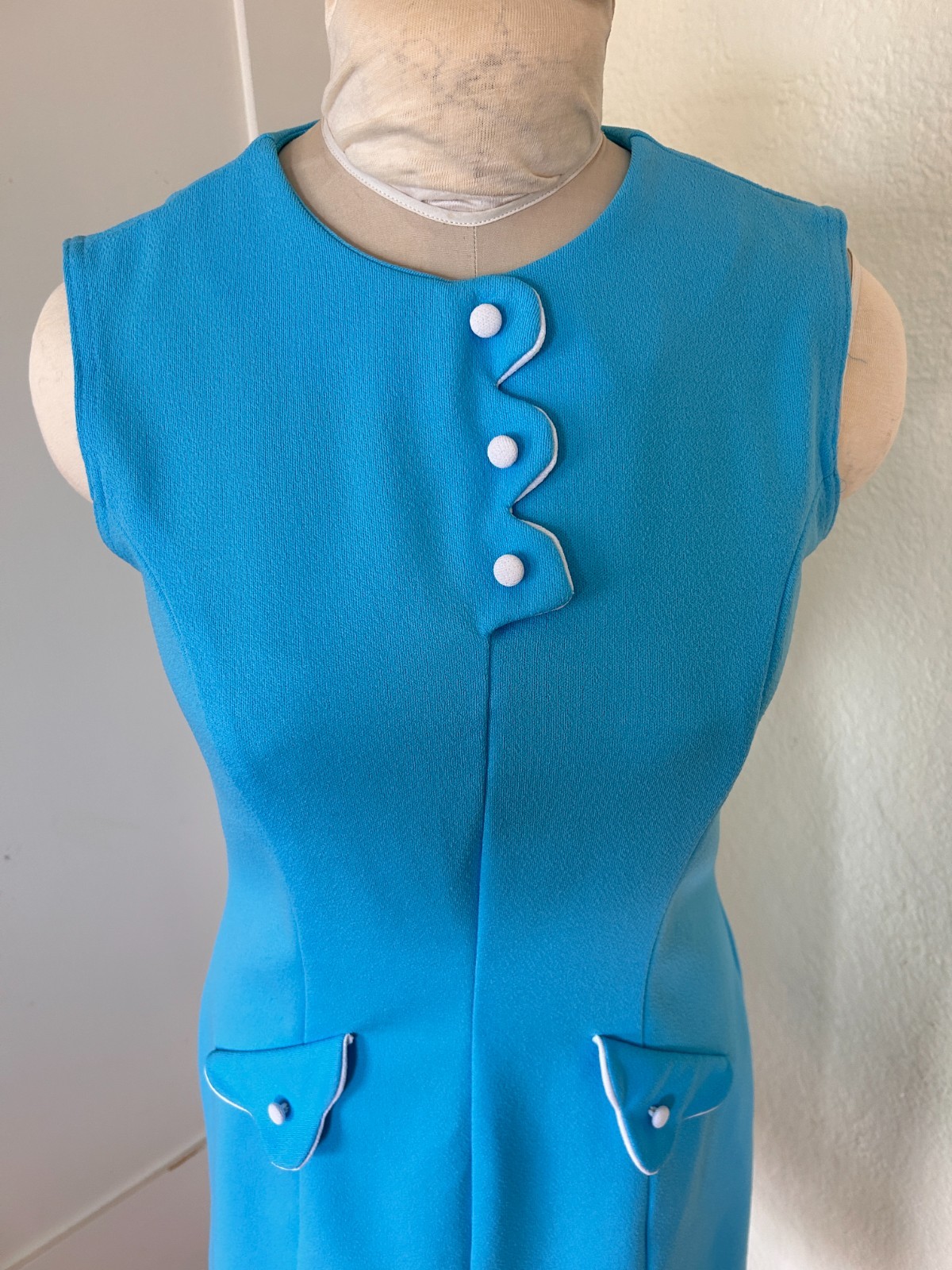 Vintage 60s mod blue sleeveless dress Small Med gogo mid century modern