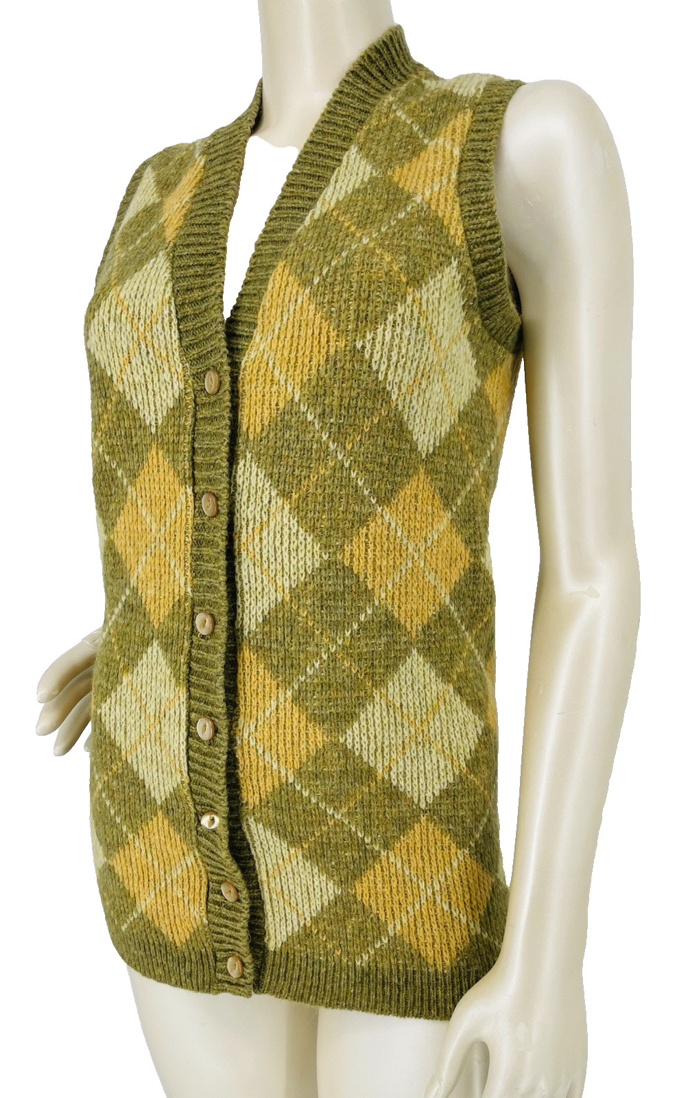 Vintage Mod 1960s Argyle Wool Blend Hippie Scholar Knit Sweater Vest Top small