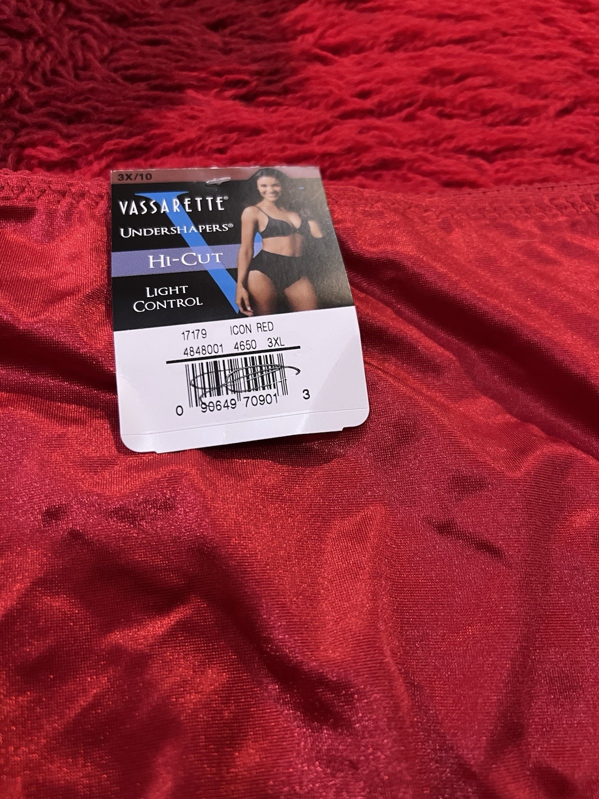 Vassarette VTG Second Skin Stretch Satin High Cut Brief Panty Red 3XL Plus