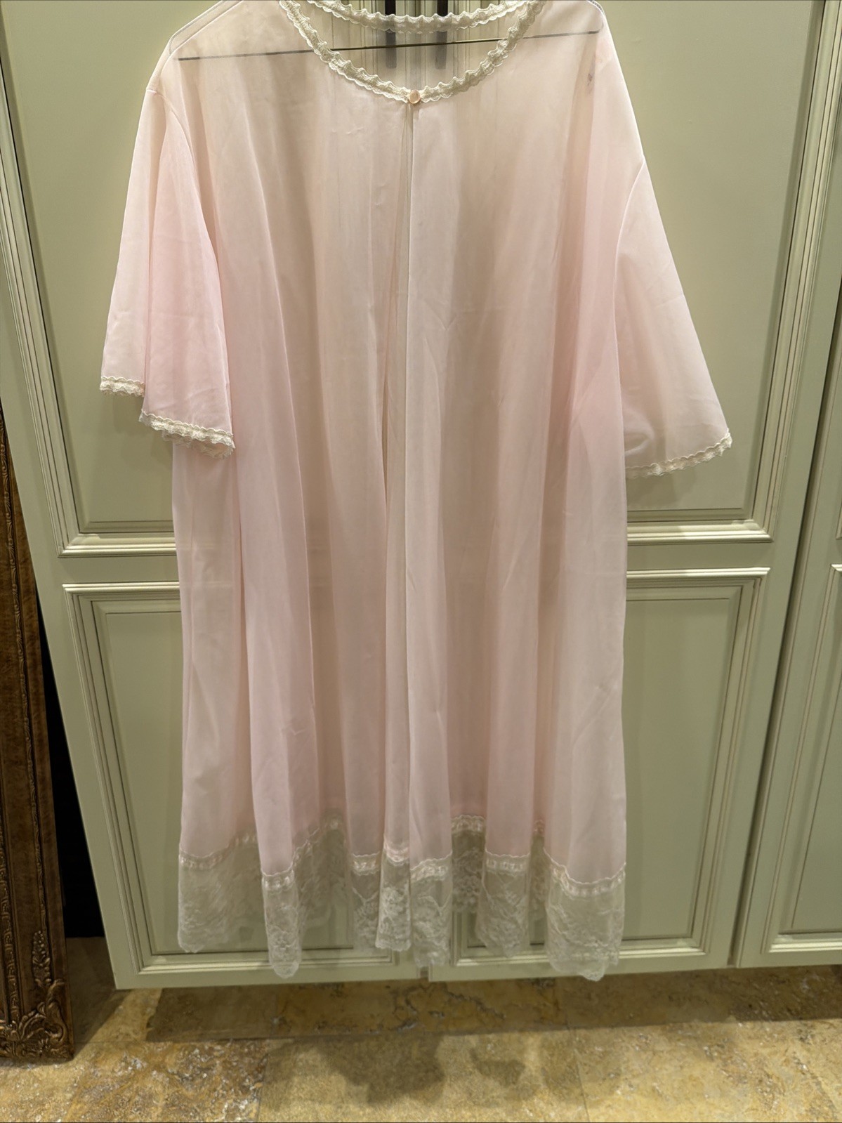 Vintage Lingerie Set Pink Lace Satin And Soft Tulle Robe And Sweet Nightie XL