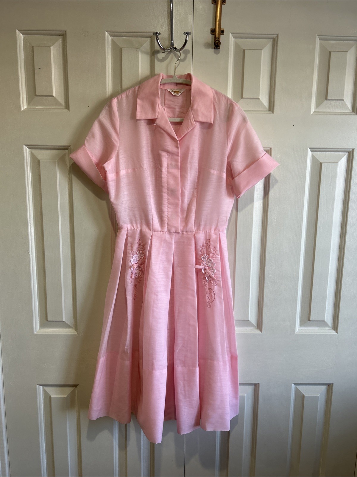 Vintage 50s Kerrybrooke Sears Roebuck Pink Organza Dress Lace Accents Size S/M