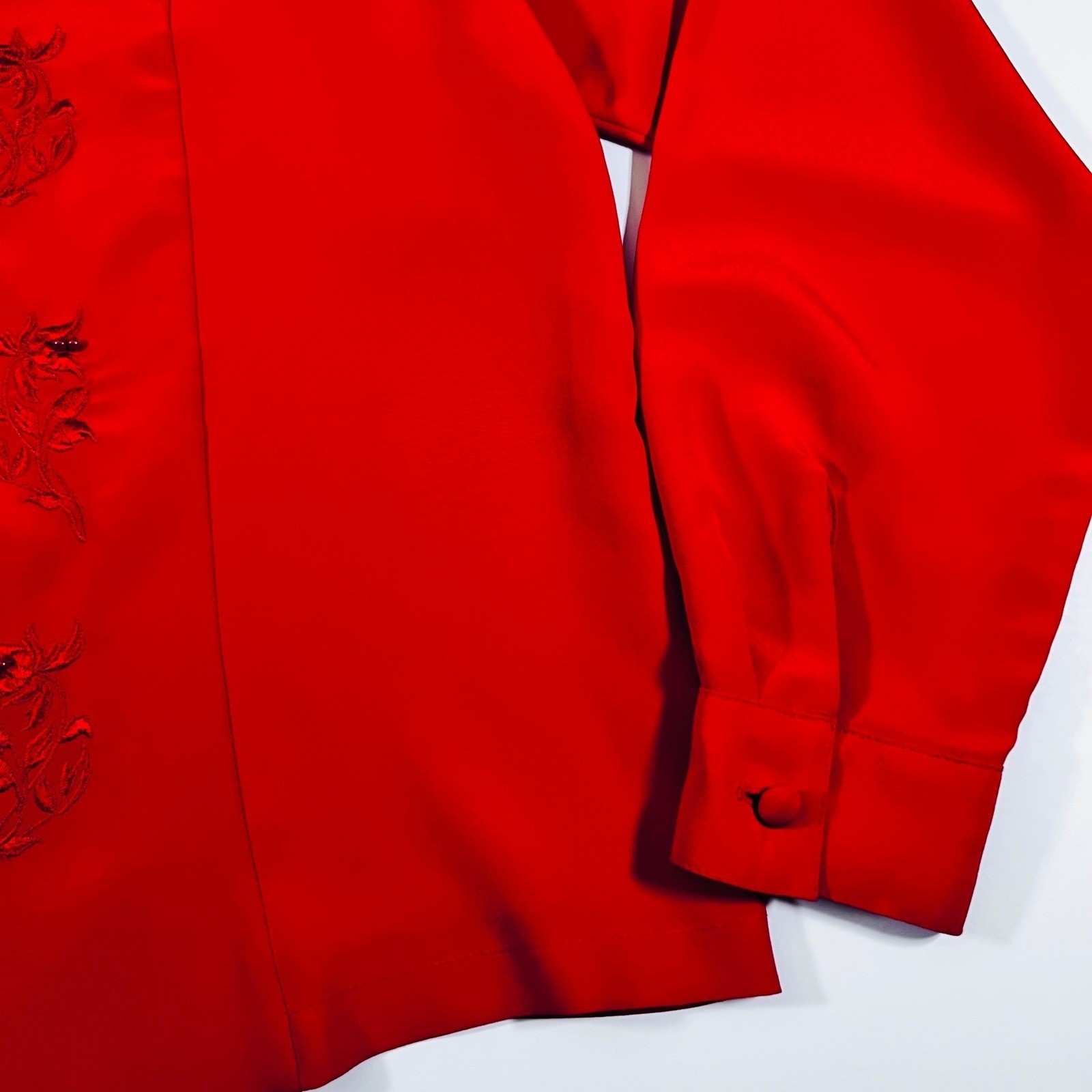 Vintage Ship N Shore Red Floral Embroidered Beaded Button Down Blouse