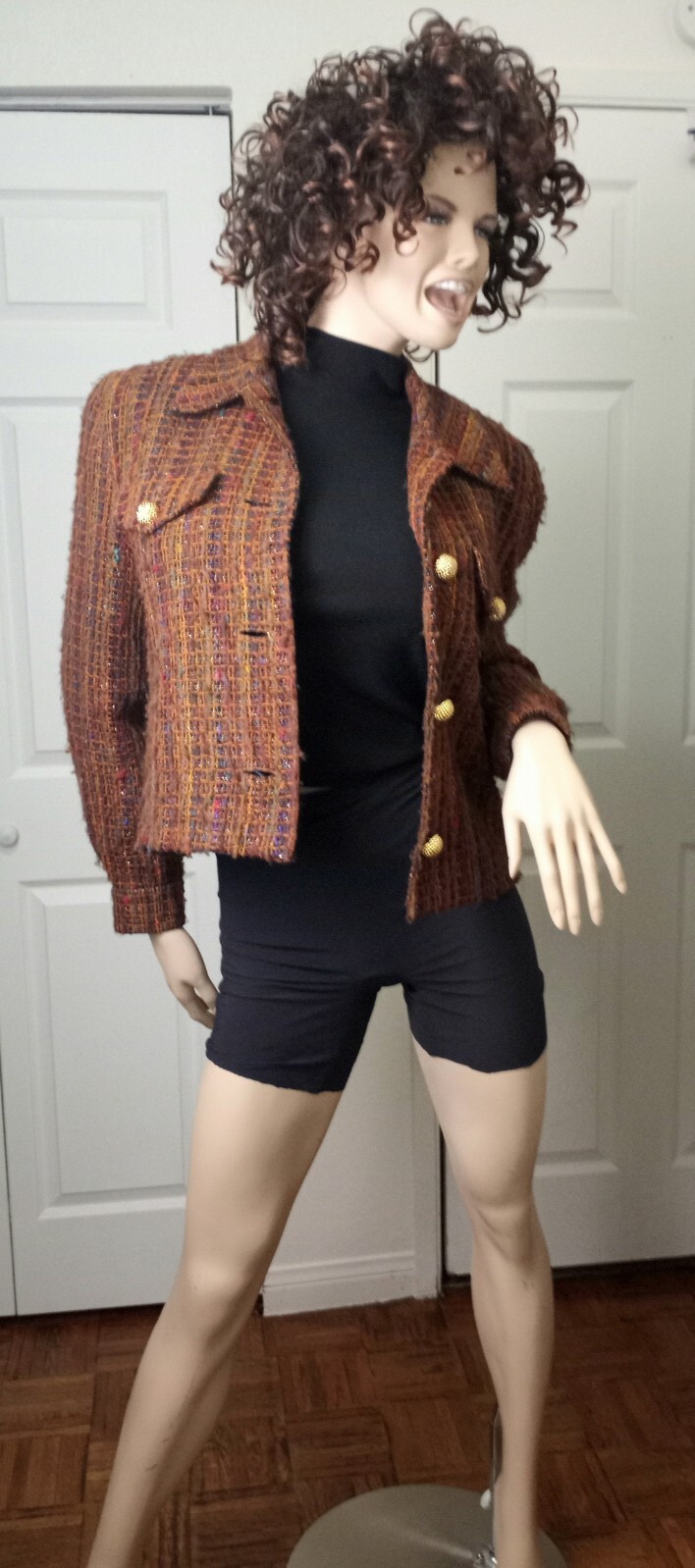 VINTAGE DONCASTER SILK TWEED WEAVE COPPER + BRIGHT COLORS JACKET 10/MED