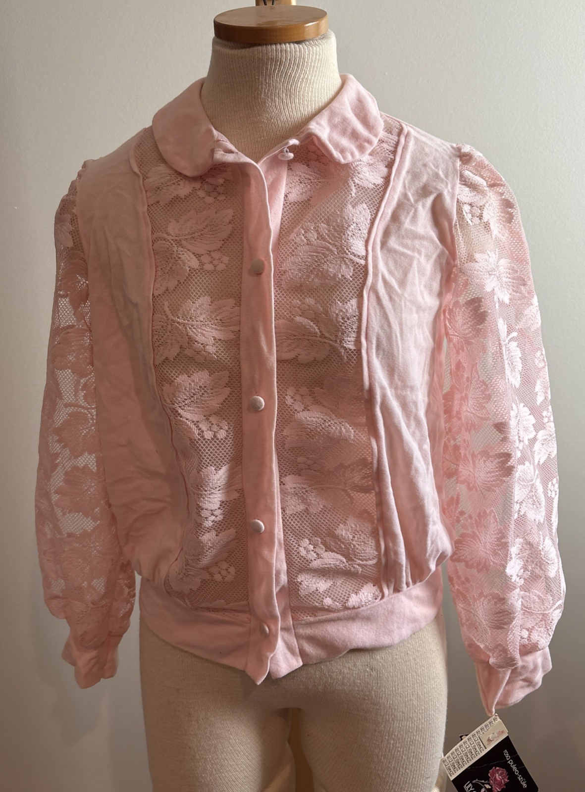Vtg LILY Of FRANCE Rosa Puleo-Szule Sheer Lace Pink Blouse Jacket Small USA NWT