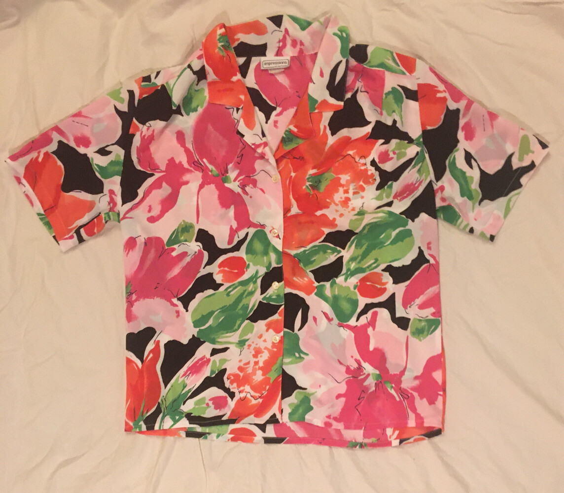 Vintage Impressions Of California Blouse Top Floral 1990s Made In USA
