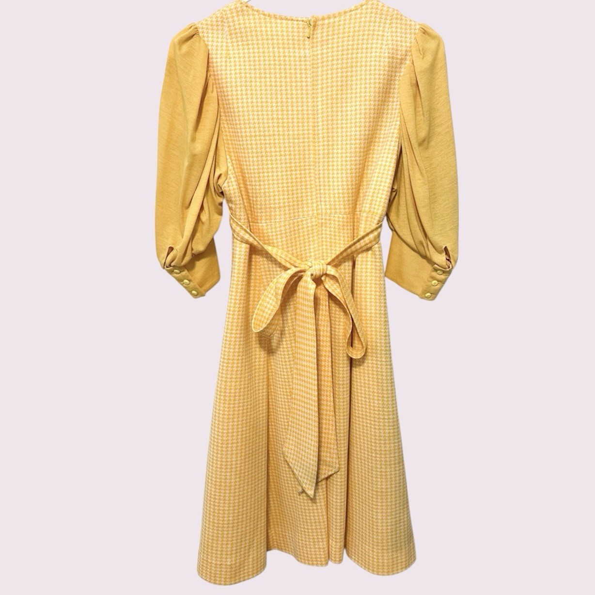 Deadstock 70s Vintage Dacron Houndstooth Dress Mustard EU 40 Fall Cottagecore