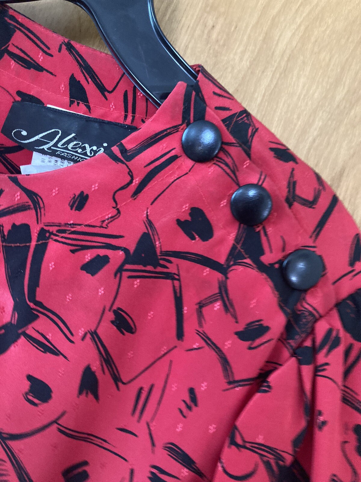 Vintage 80s Red/Black Geometric Dress Size 12 Alexis Fashions
