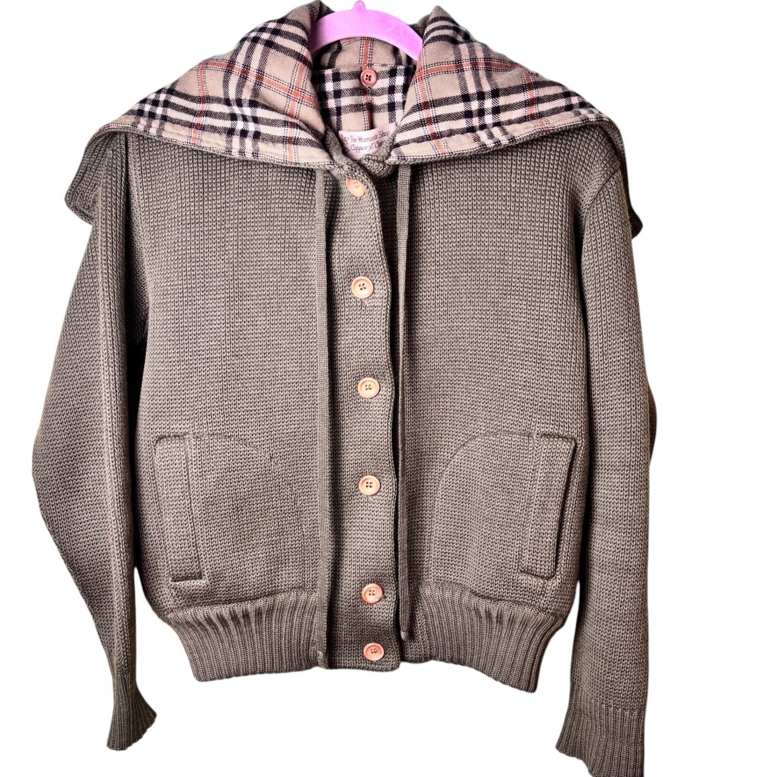 Vintage Capper & Capper 100% Pure Wool Hooded Cardigan Plaid Lined Button Front