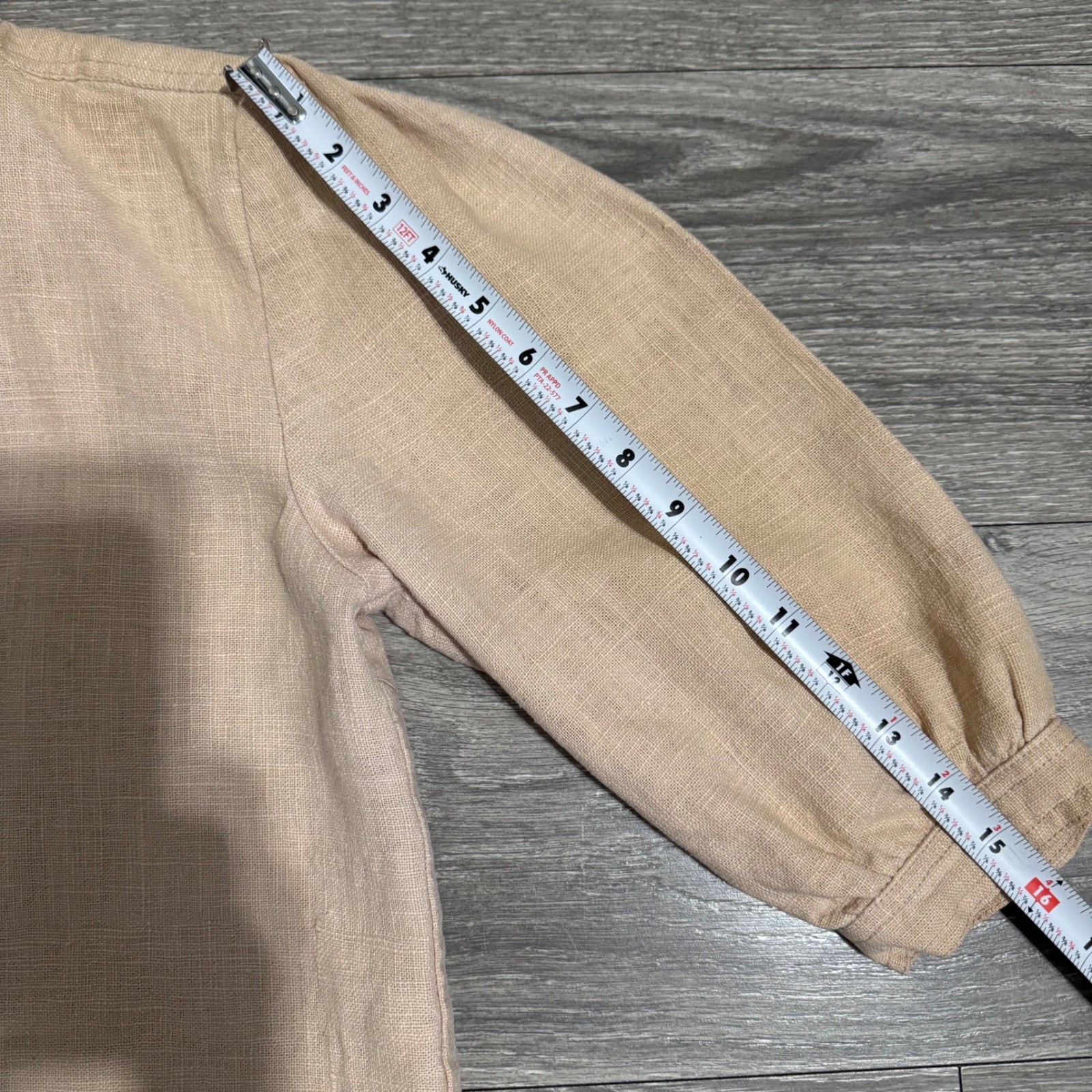 Vintage Pinot Noir 100% Linen Size M Open Front Jacket Beige Mandarin Collar