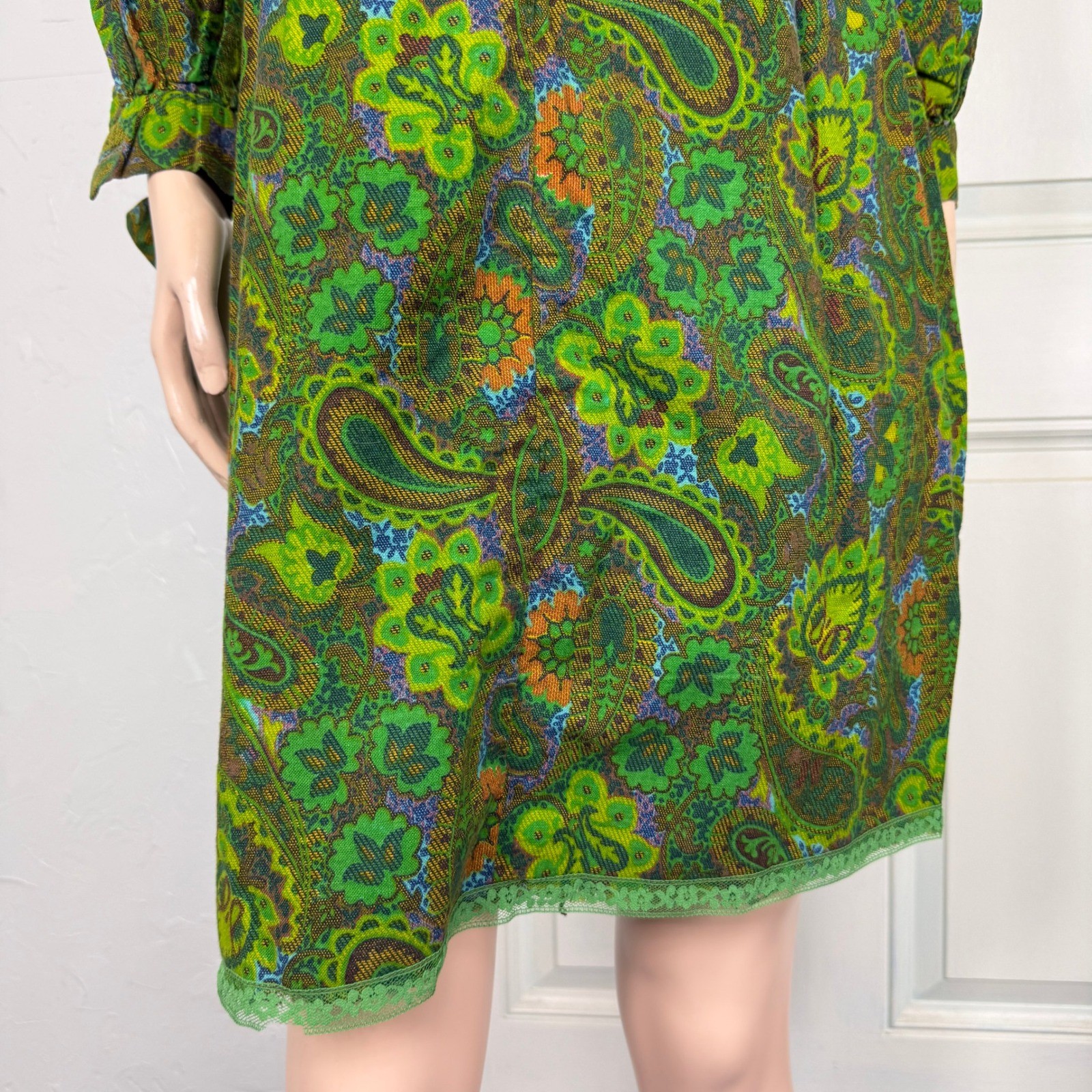 Vintage 60s 70s Handmade Cotton Shift Dress Mod Paisley Floral Retro Button JJ4