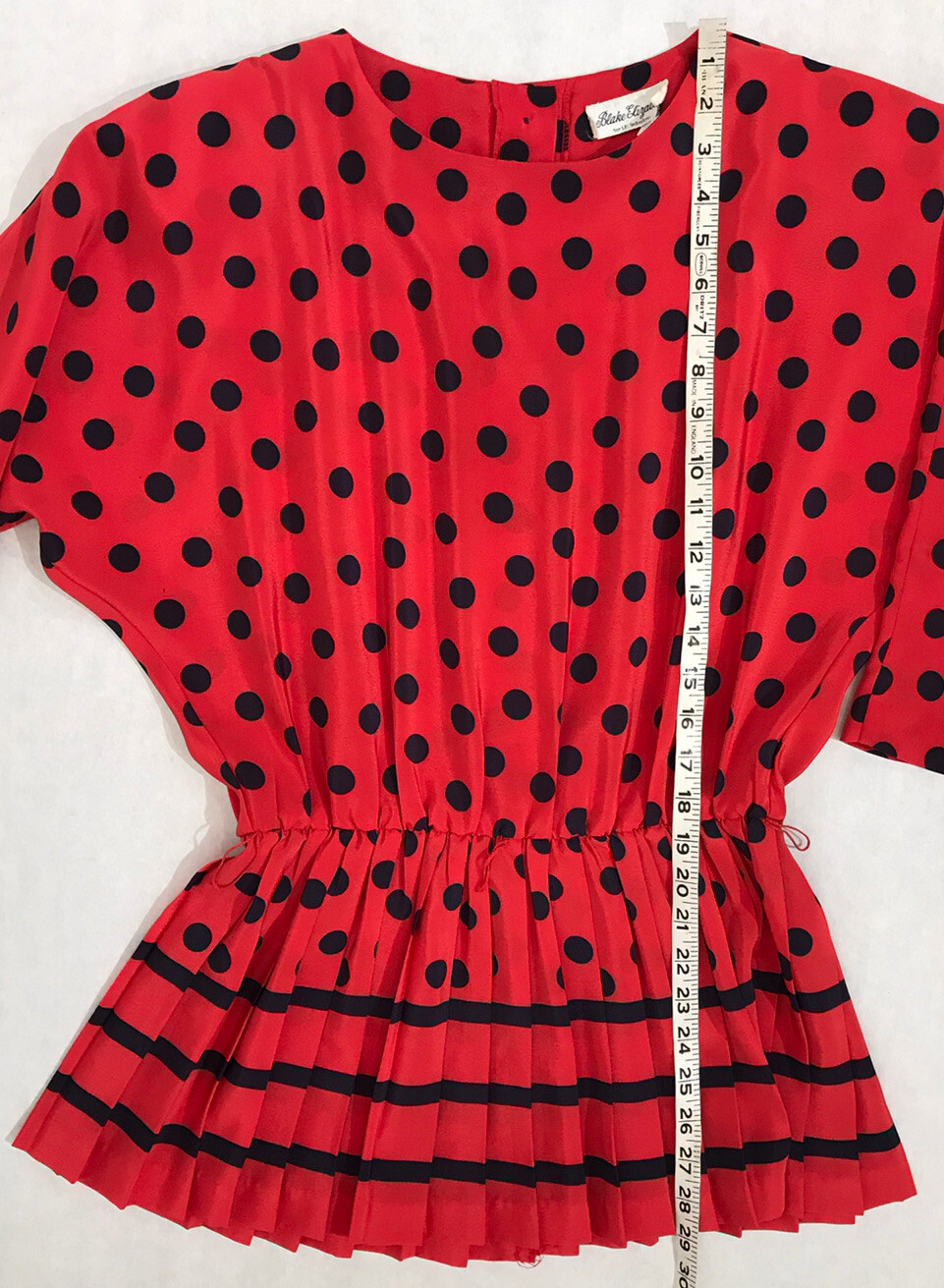 Vintage Blake Elizabeth Red Navy Blue Polka Dot Peplum Skirt Set Women’s Size 10