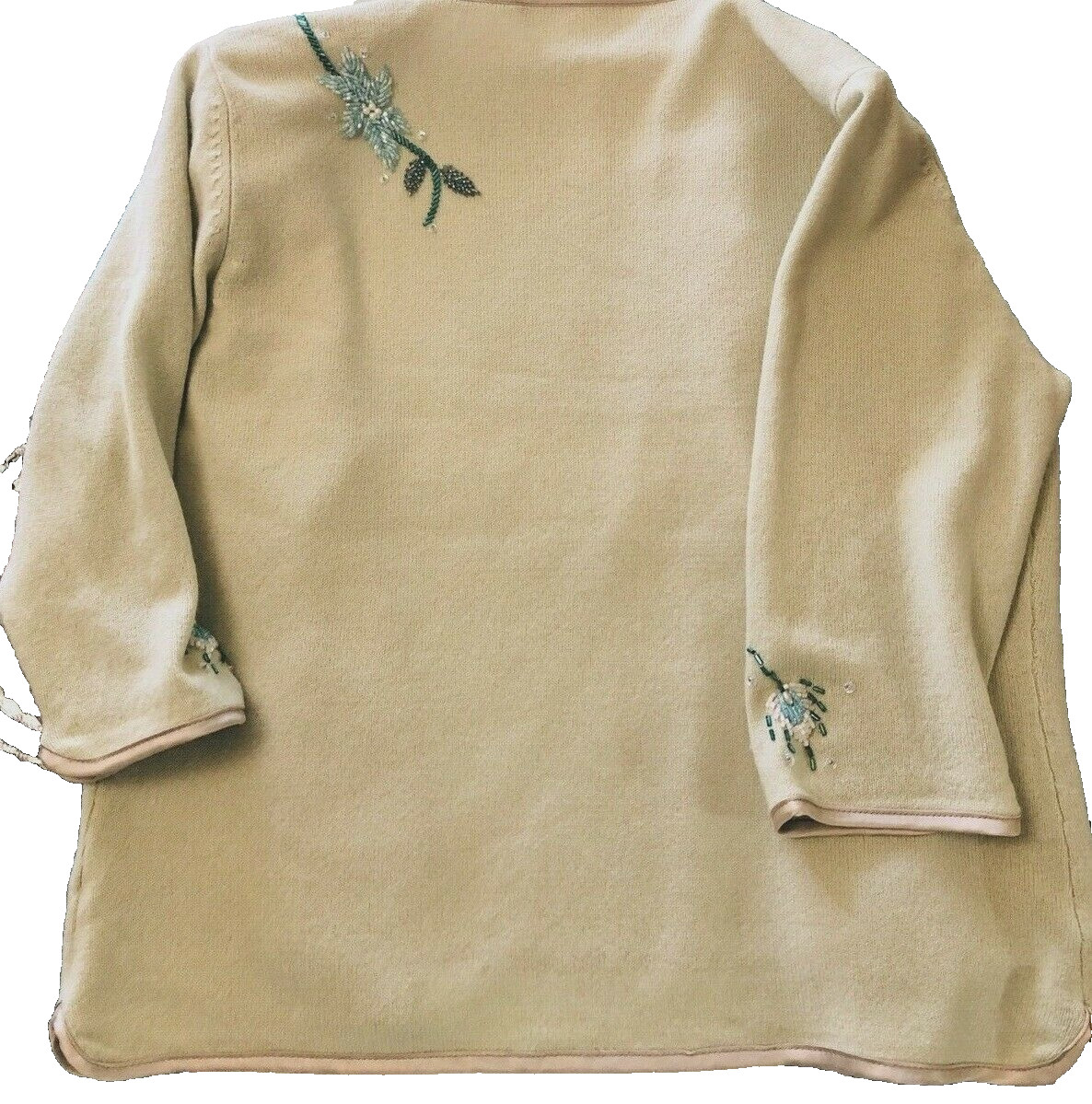 Vintage White-Warren Hand Beaded Sweater Peacocks Marked SAMPLE Inside