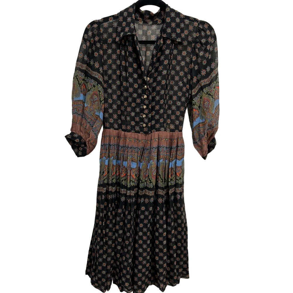 Charles Berg Dress Fairy Size XS Vintage Floral Print Button-Up Multi-Color
