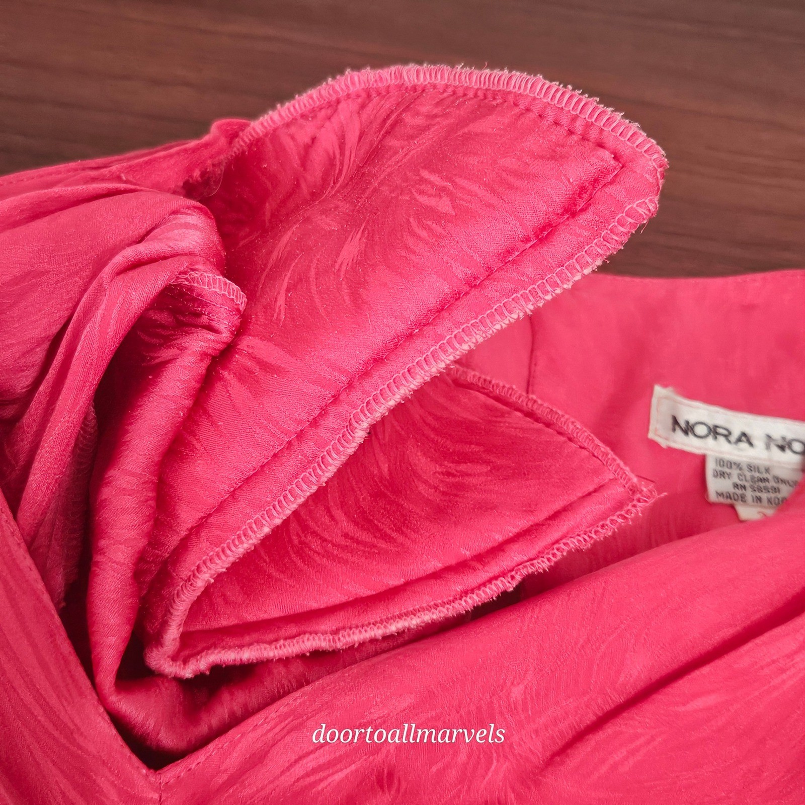VTG Nora Noh Pink Silk Ruched Dress ’80s Does ’40s sz S Chic Formal Elegant