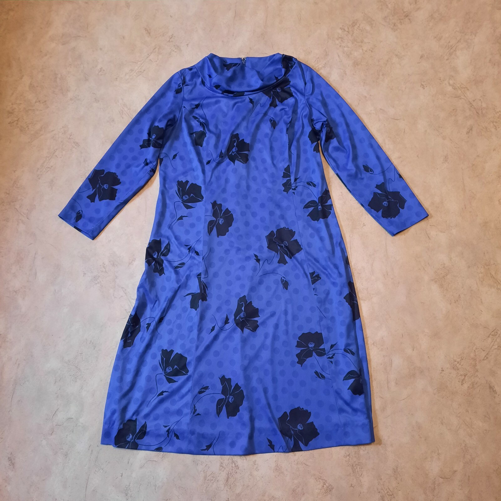 Vintage 80s British Lady ILGWU Poppy Polka-dot Blue Dress Woman’s 16.5