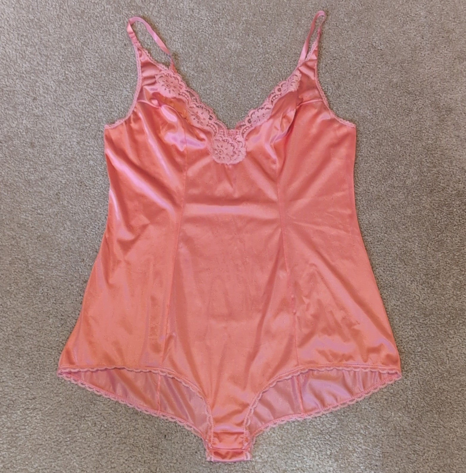 Vintage Vassarette Pink Nylon Lace Trim Teddy Romper Bodysuit Size 36