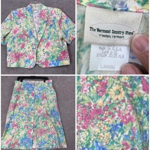 Vintage Vermont Country Store Skirt Set Women L Floral Cotton Cottagecore Modest