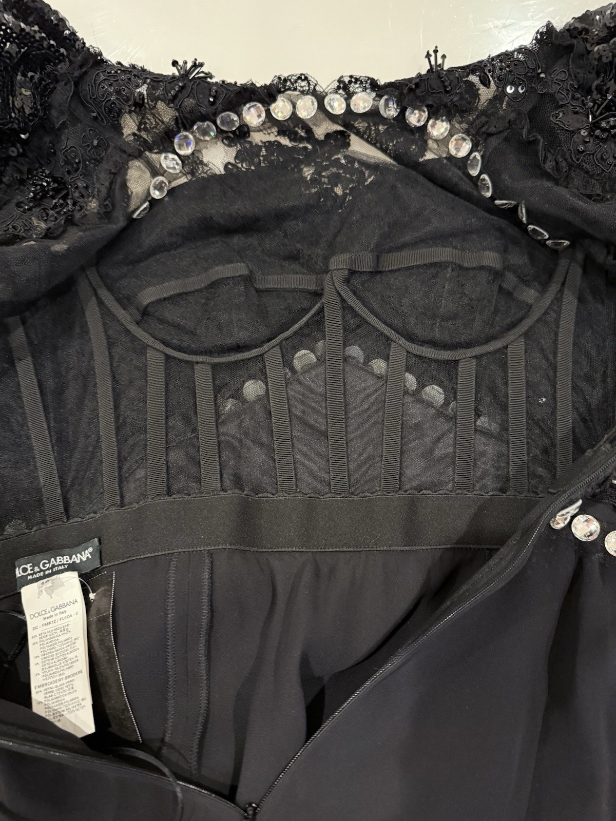Dolce & Gabbana FW 2010 Runway Black Evening Gown w/ Crystal Trim IT 38