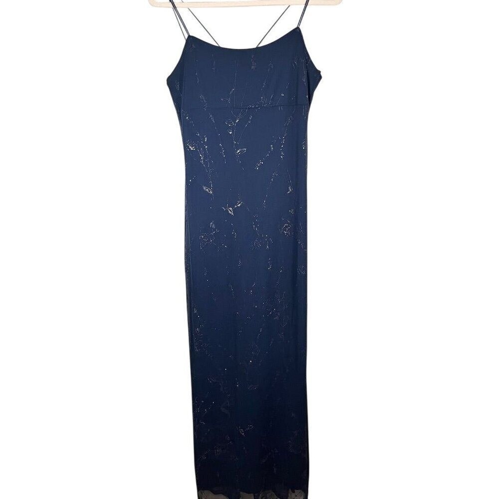 Retro Floral Tank Maxi Babydoll M Blue Classic Chic Y2K Romance Grunge Preppy