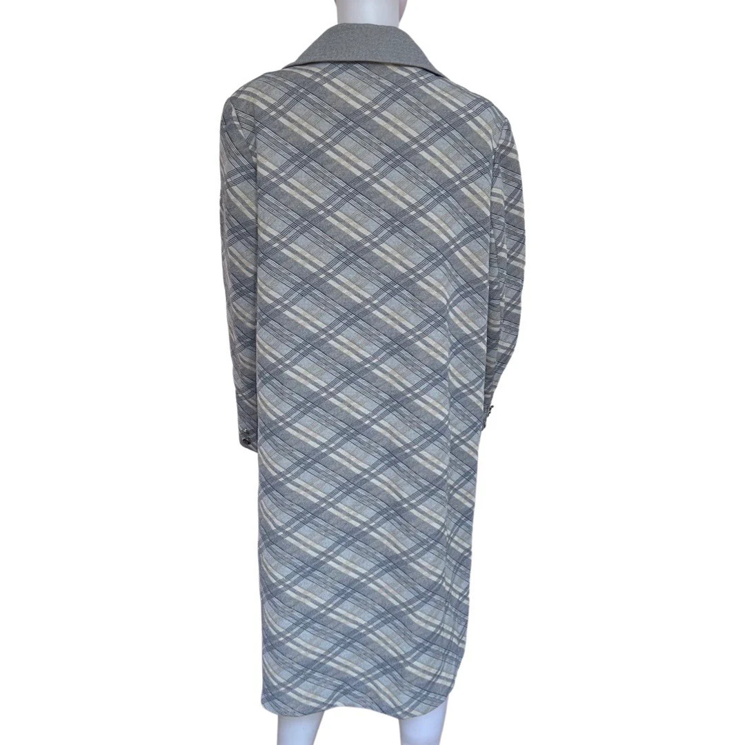 Vintage 1960s Plus-Size Blue Plaid Car Coat Polyester Knit Size XL