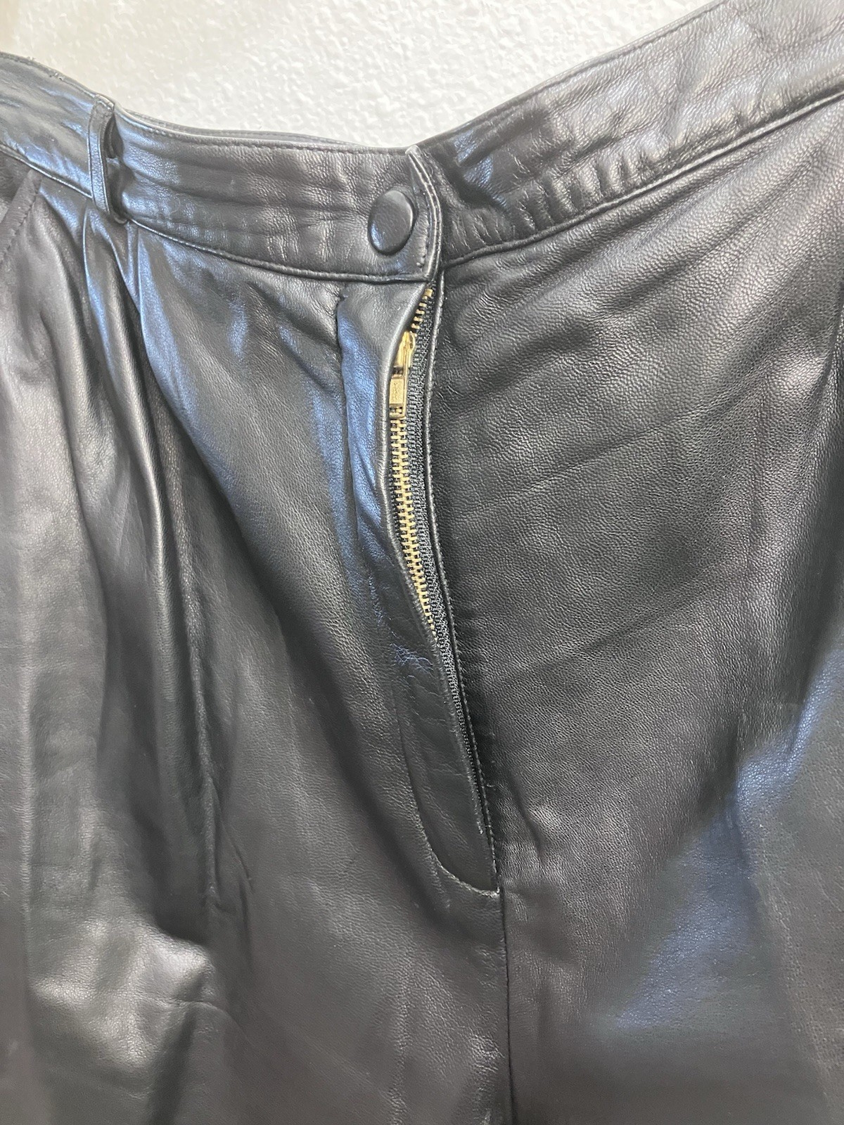 Vintage Leather Pants 14 Black High Waisted Tapered Leg 30×29