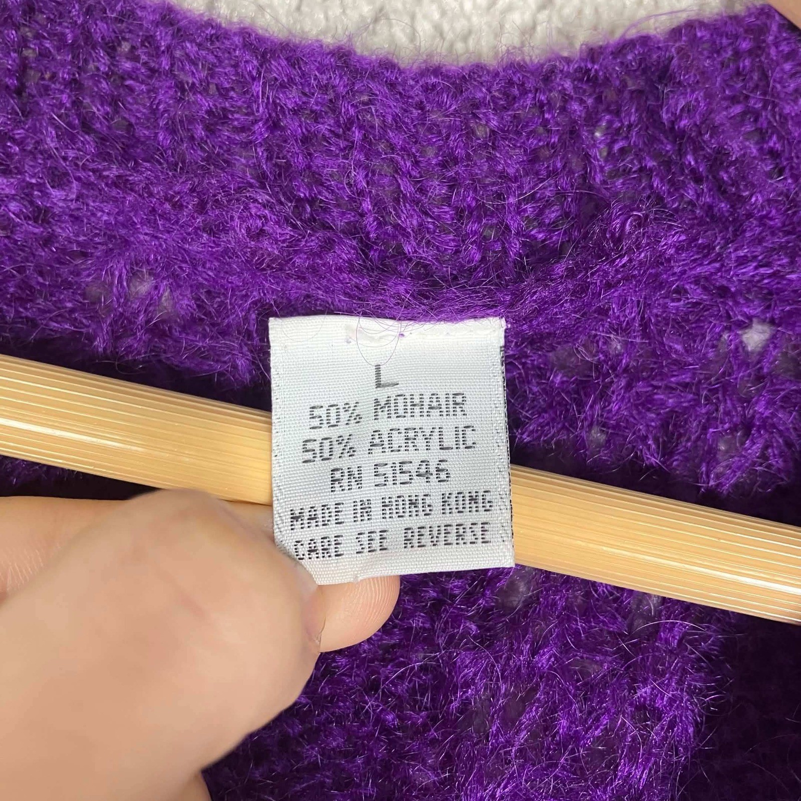 Vintage Purple 50% Mohair Blend Cable Knit Cardigan Sweater Womens Large Acrylic