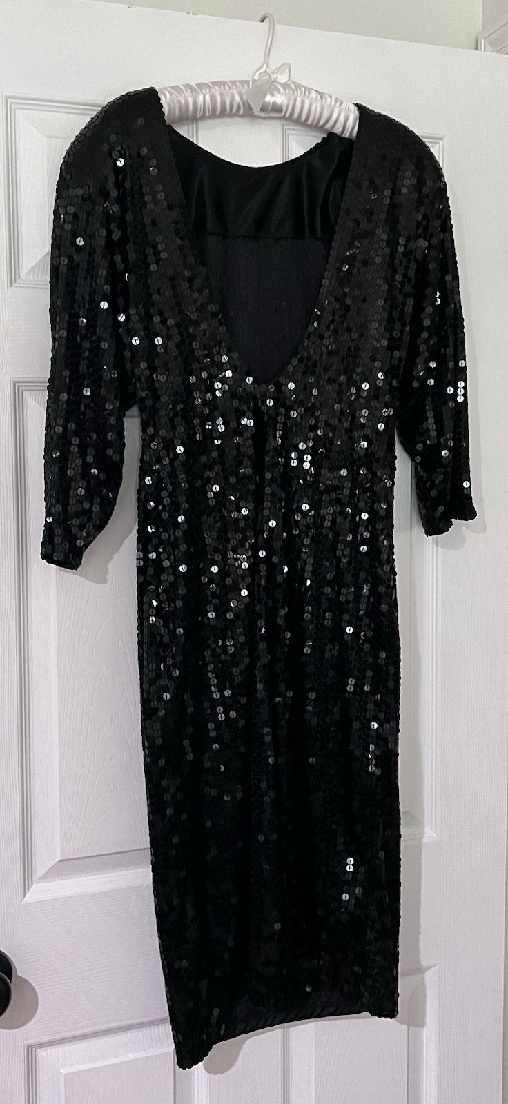 Vtg 80s Fashion LBD Little Black Dress Party Cocktail Midi All Over Sequin 10/12
