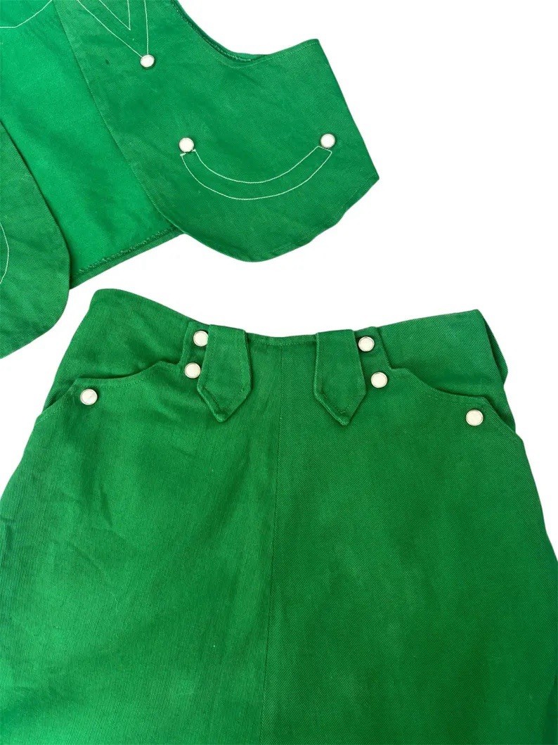 1950s Dall Smith cotton twill custom rodeo western 2pc set /Skirt & Vest XXS/XS